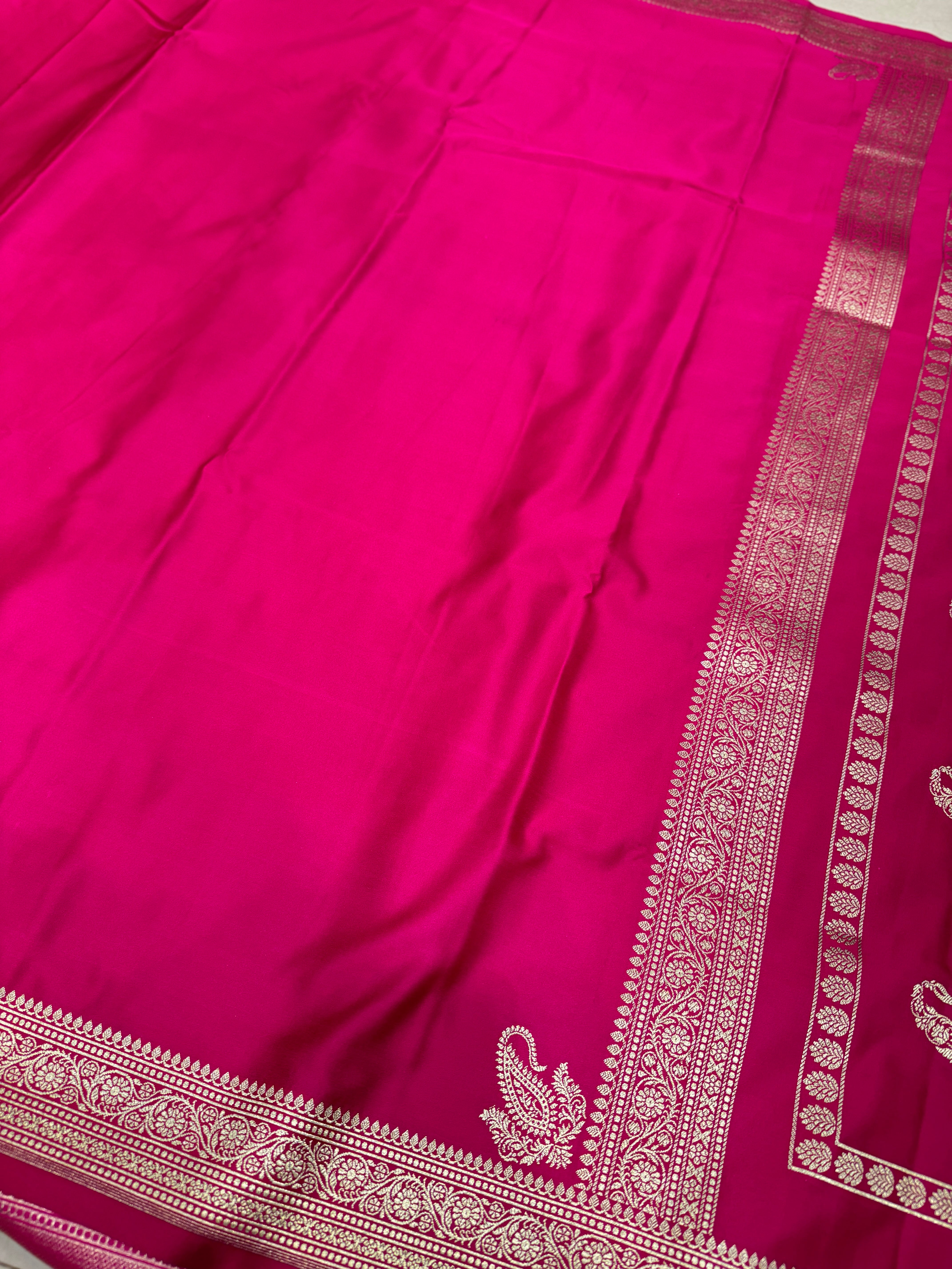 Rani Banarasi Silk Plain Small Border Saree