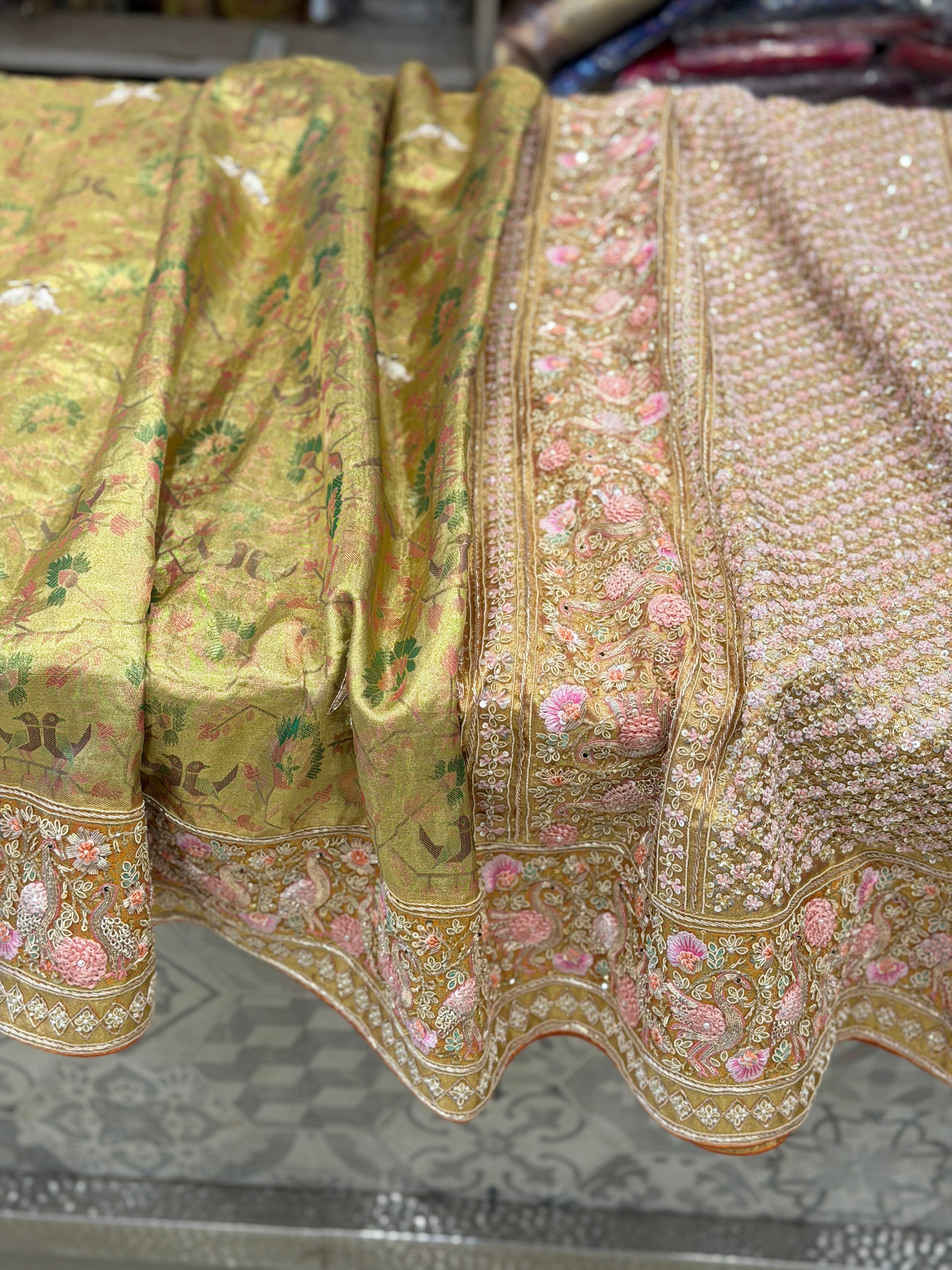 Pista Green Paithani Kanjivaram Luxury Zardosi Resham Hand Embroidery Saree