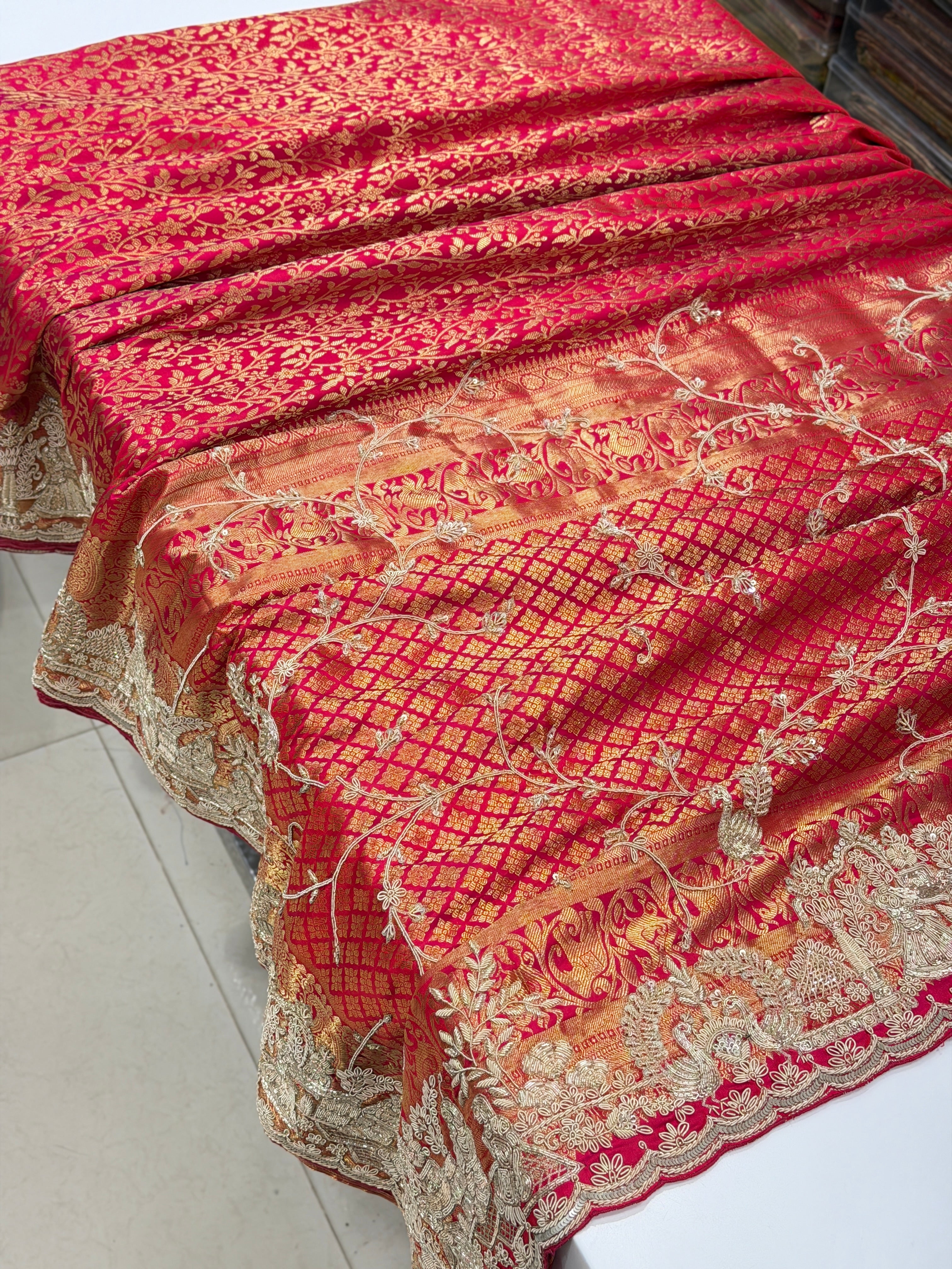 Rani Pink Pure Kanjivaram Doli Edit Hand Embroidery Zardosi Saree