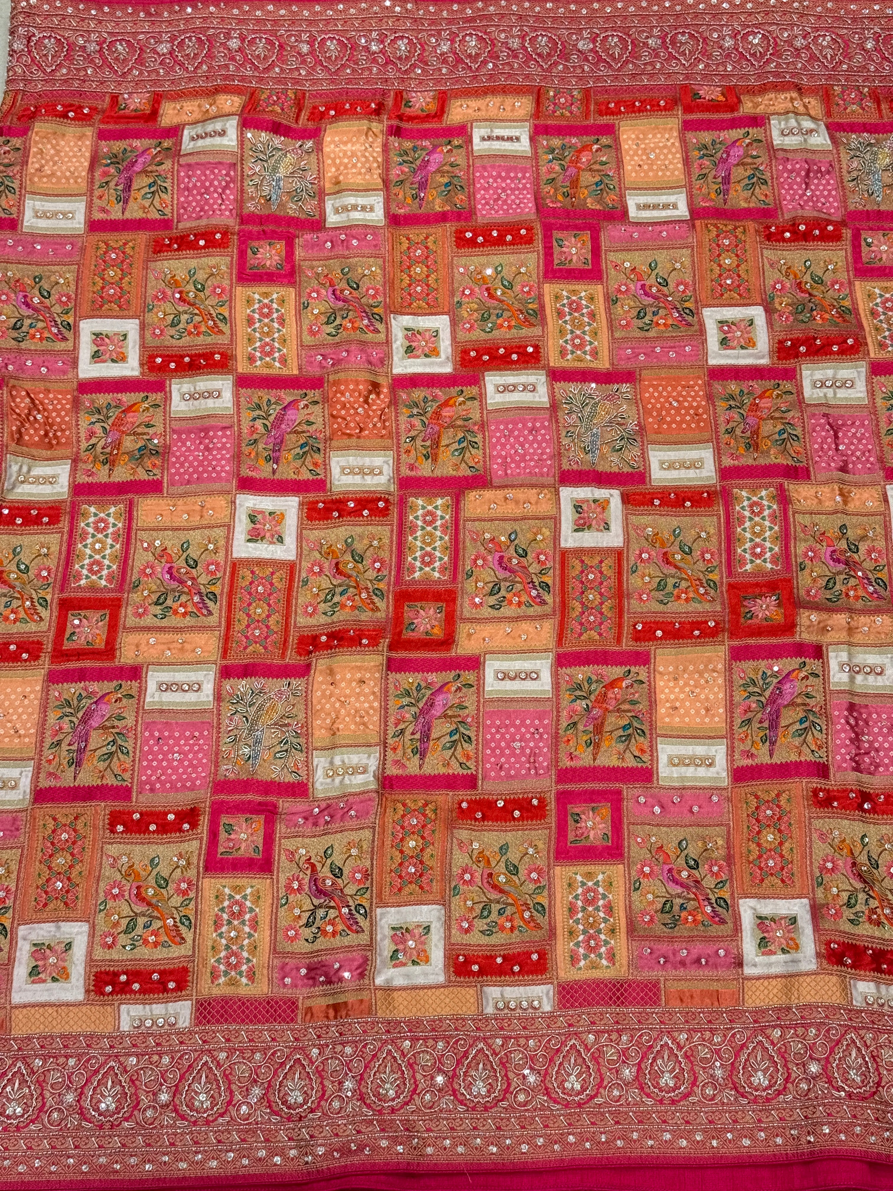 Banarasi Modal Rangkat Peacock Check Hand Embroidery Saree