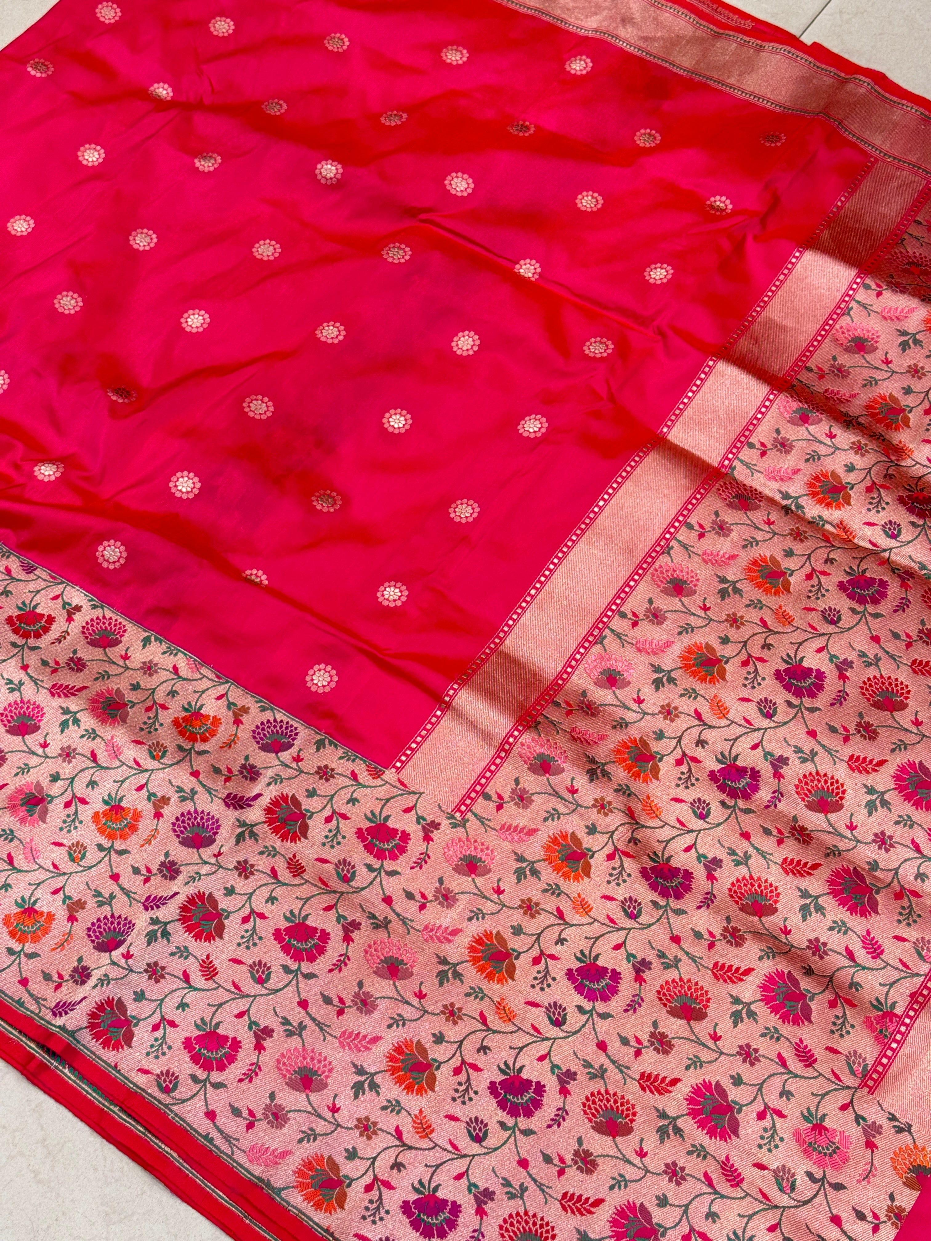 Handloom Rani Pink Banarasi Katan Silk Paithani Saree