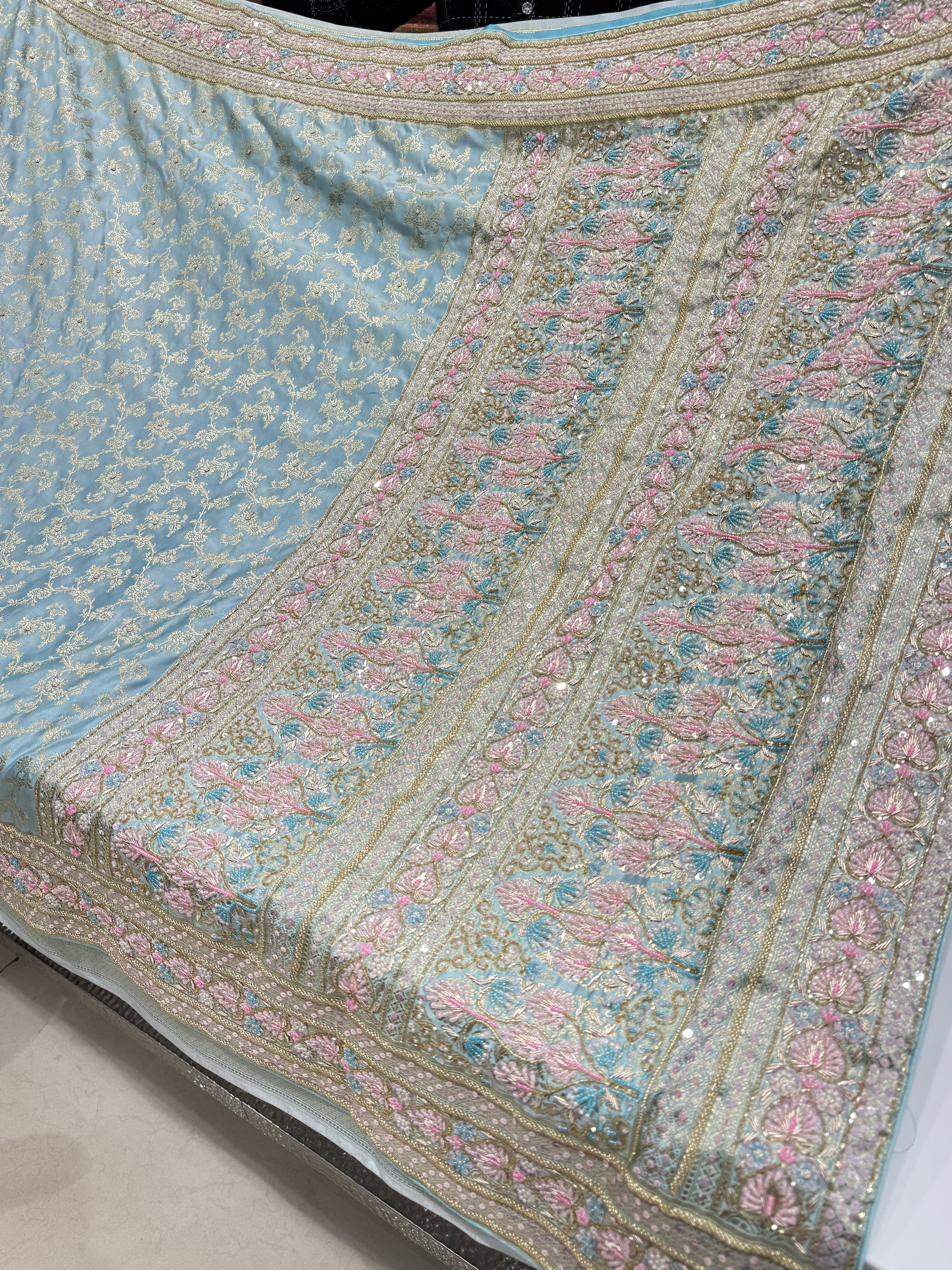 Light Blue Banarasi Heart Border Fancy Embroidery Saree
