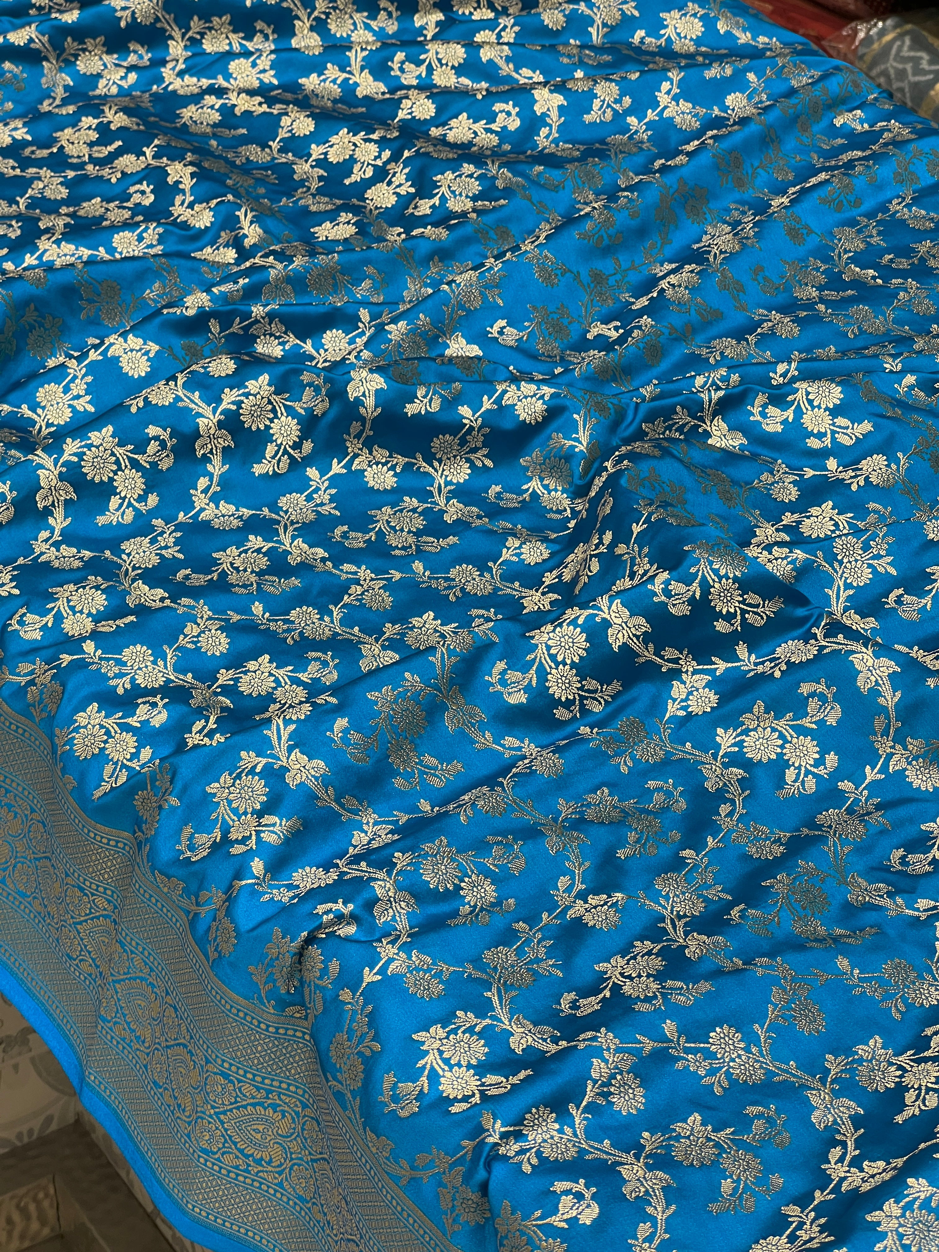 Blue Banarasi Silk Heart Border Saree