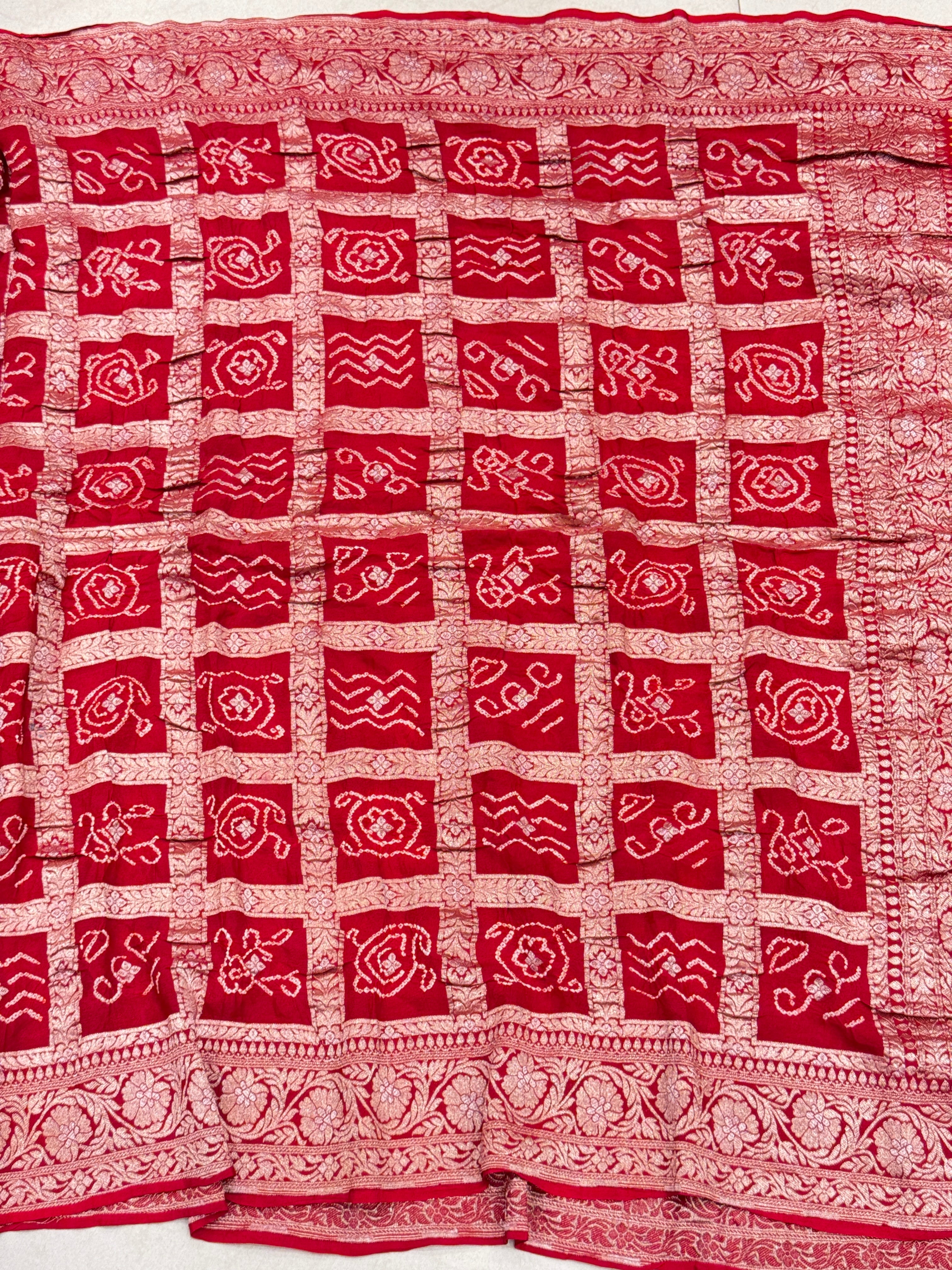Red Pure Georgette Handloom Gharchola