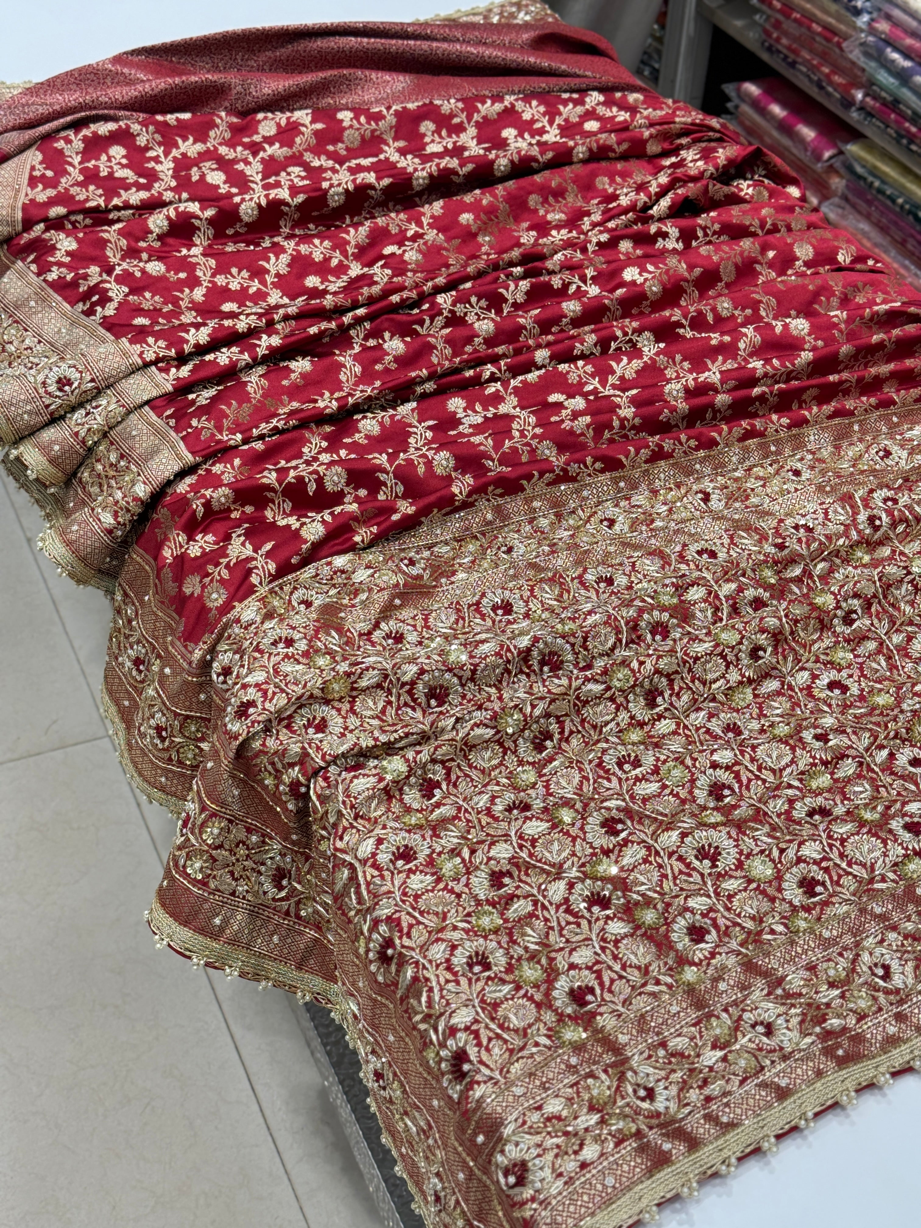 Maroon Banarasi Zardosi Embroidery Silk Saree