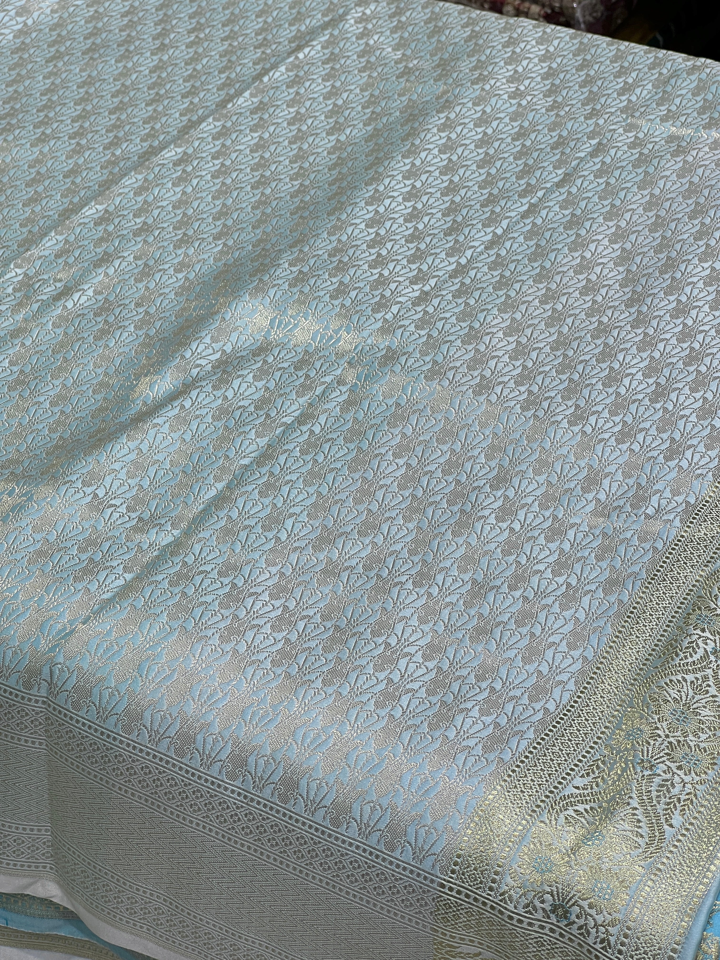 Blue Banarasi Silk Bloom Border Saree