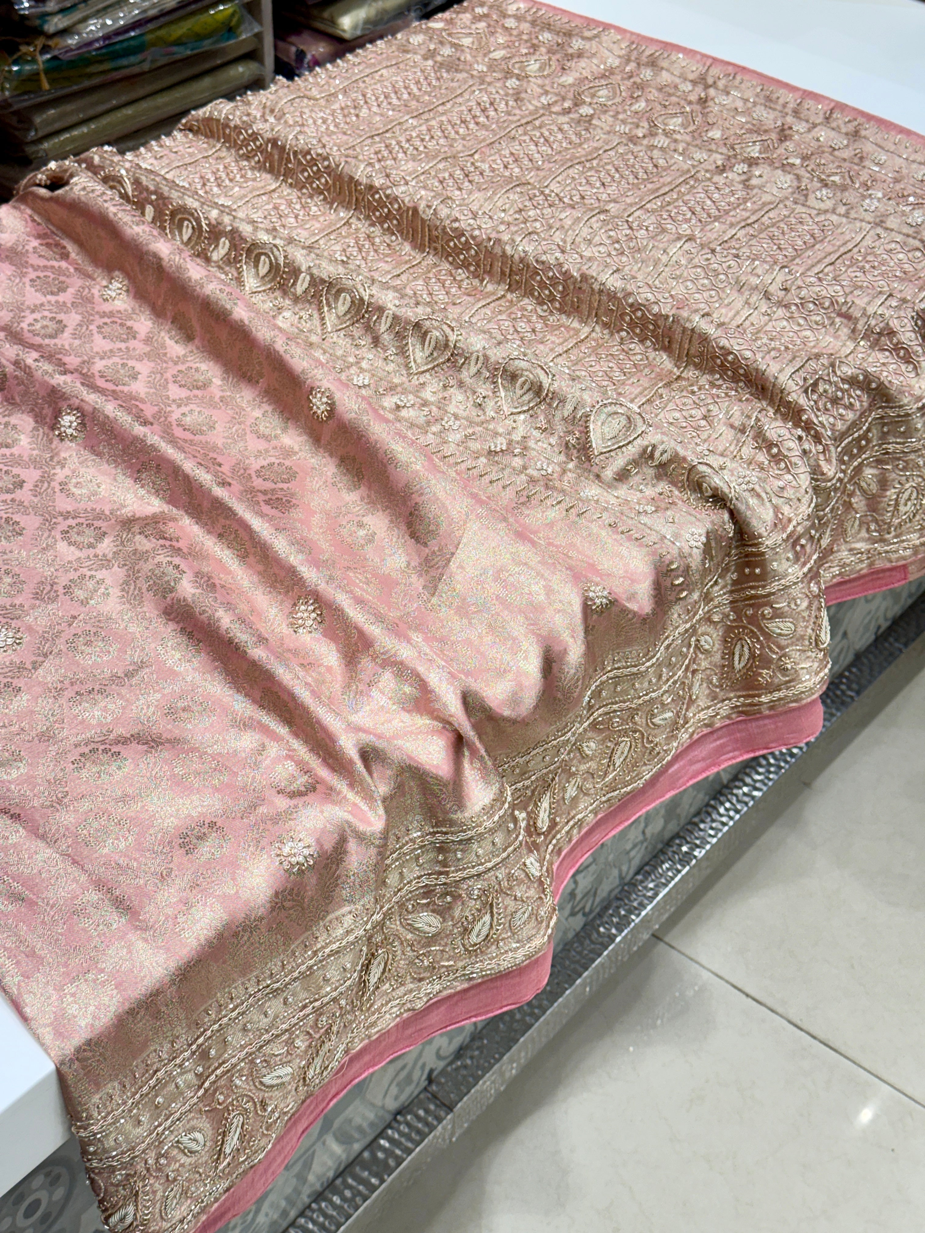 Pink Tissue Kanjivaram Contemporary Hand Embroidery Saree
