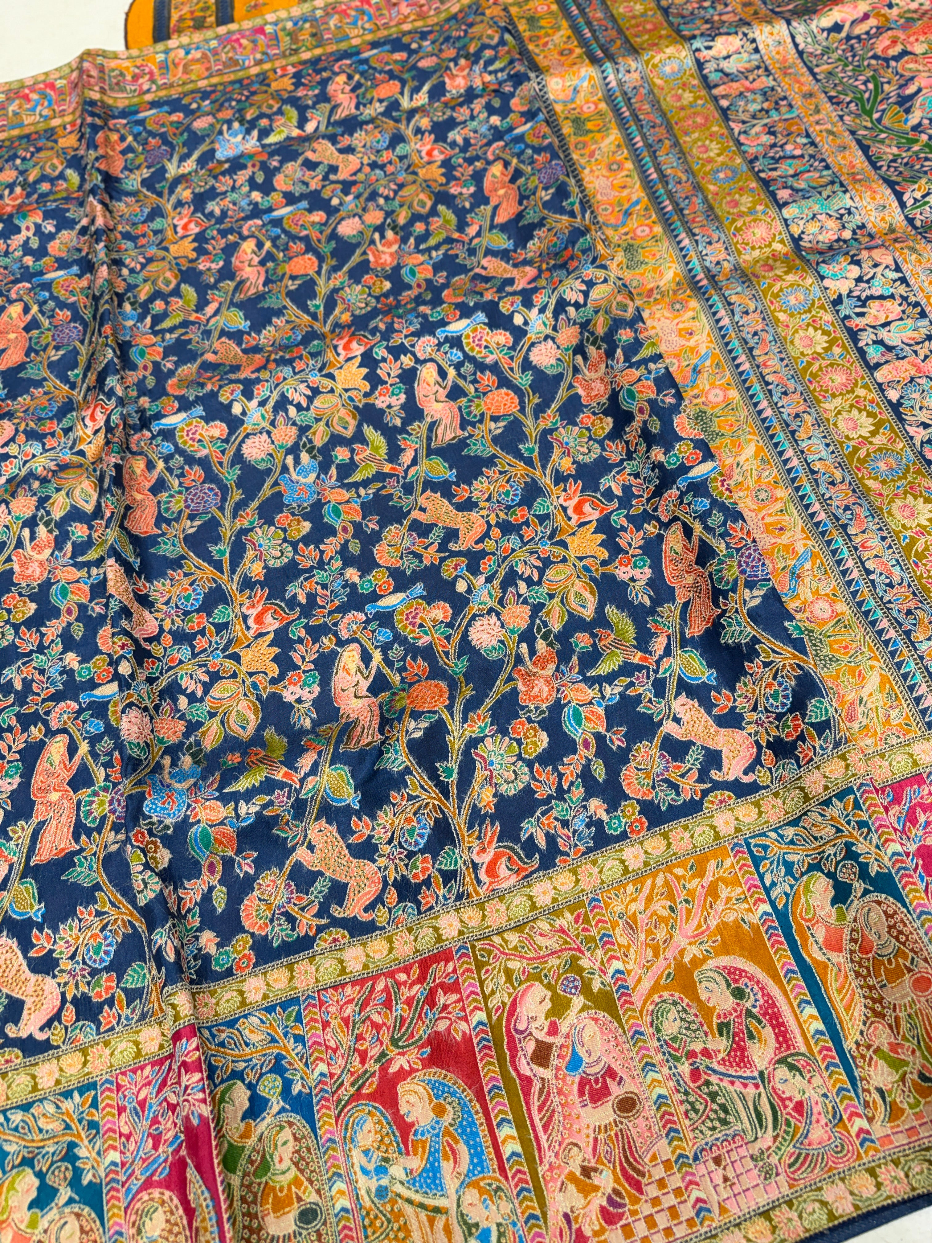 Blue Weaved Pashmina Style Multi Colour Saree