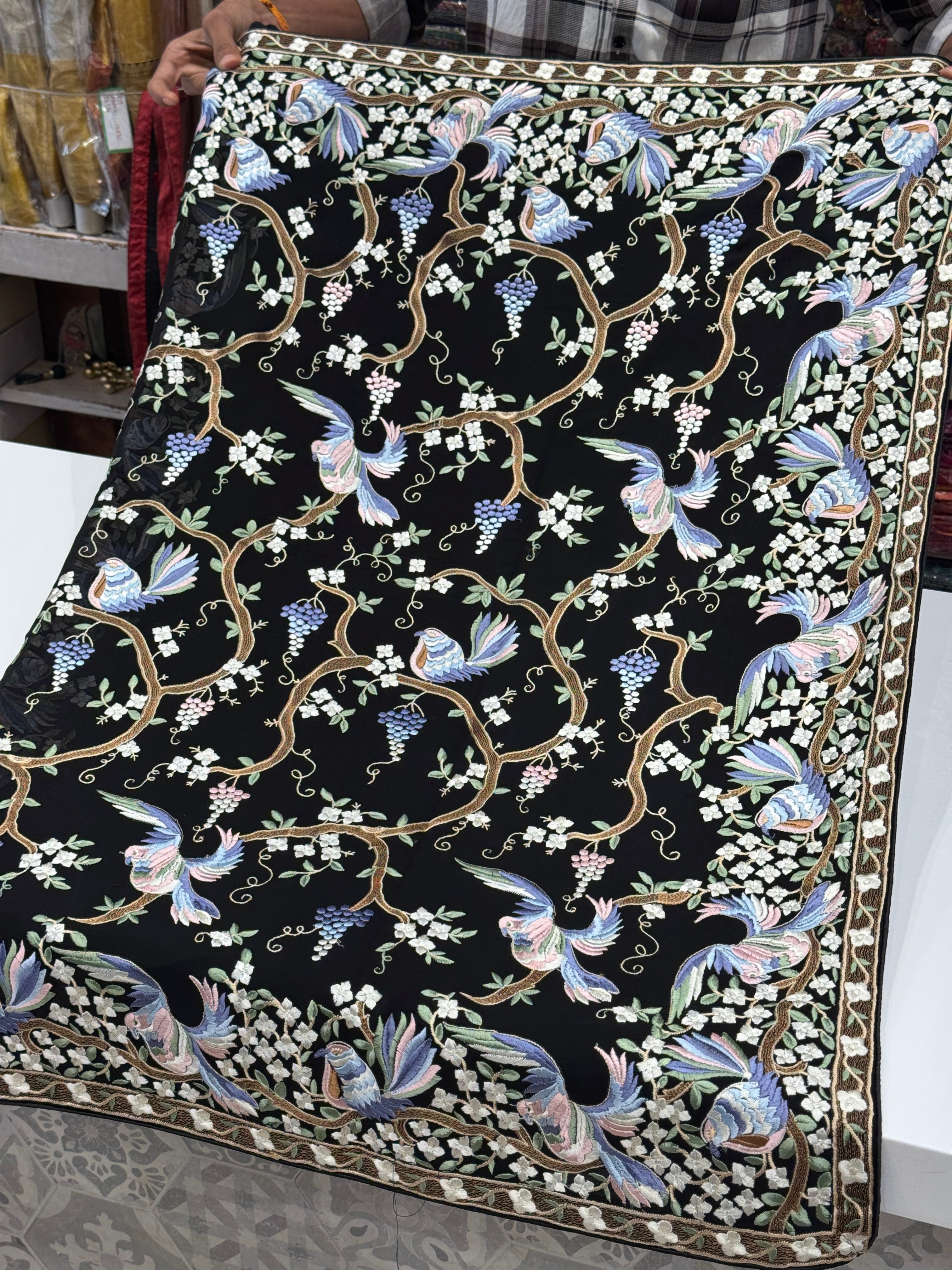 Black Georgette Chakla Chakli Parsi Gara Saree