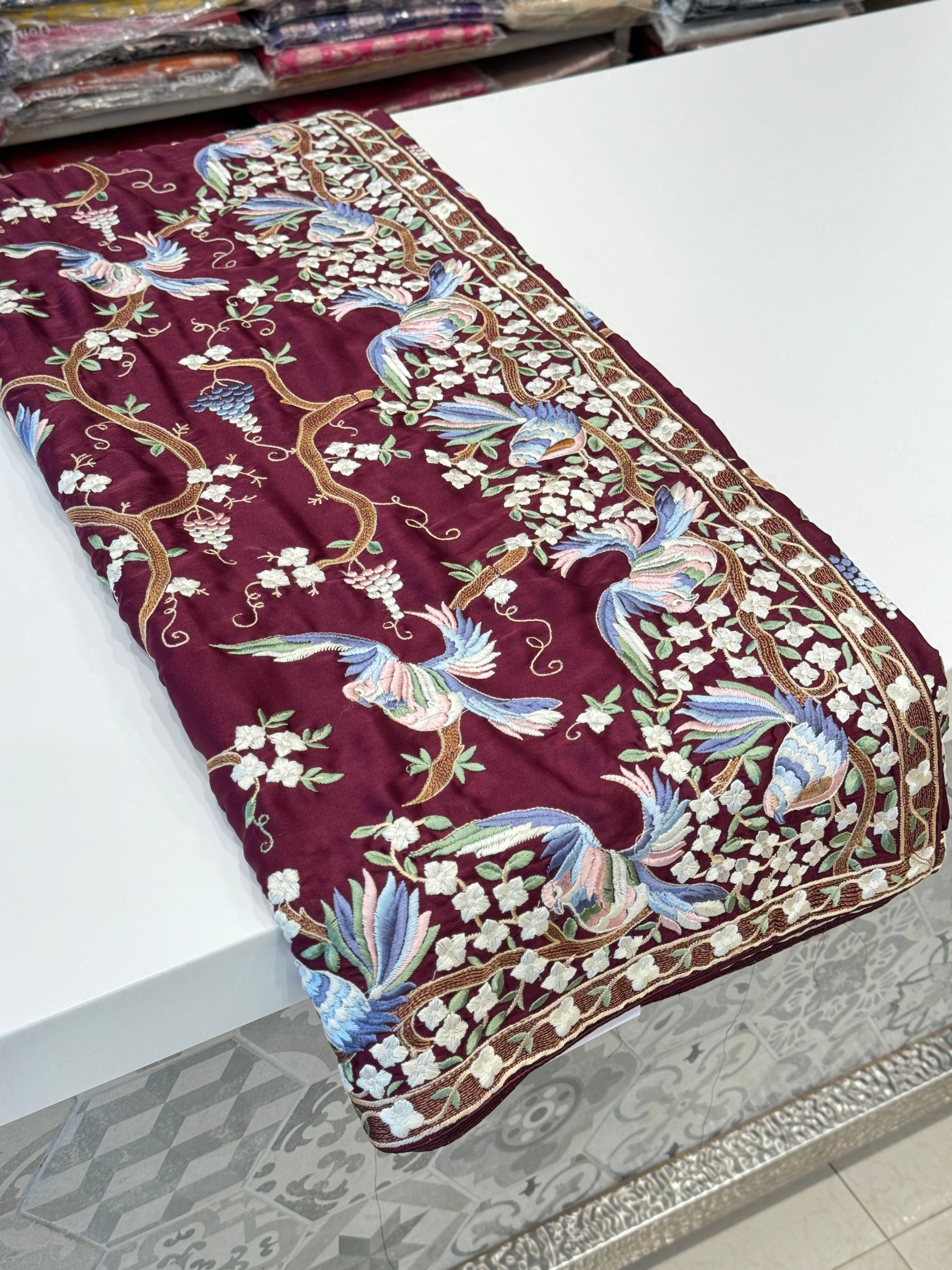 Wine Crepe Parsi Gara Saree