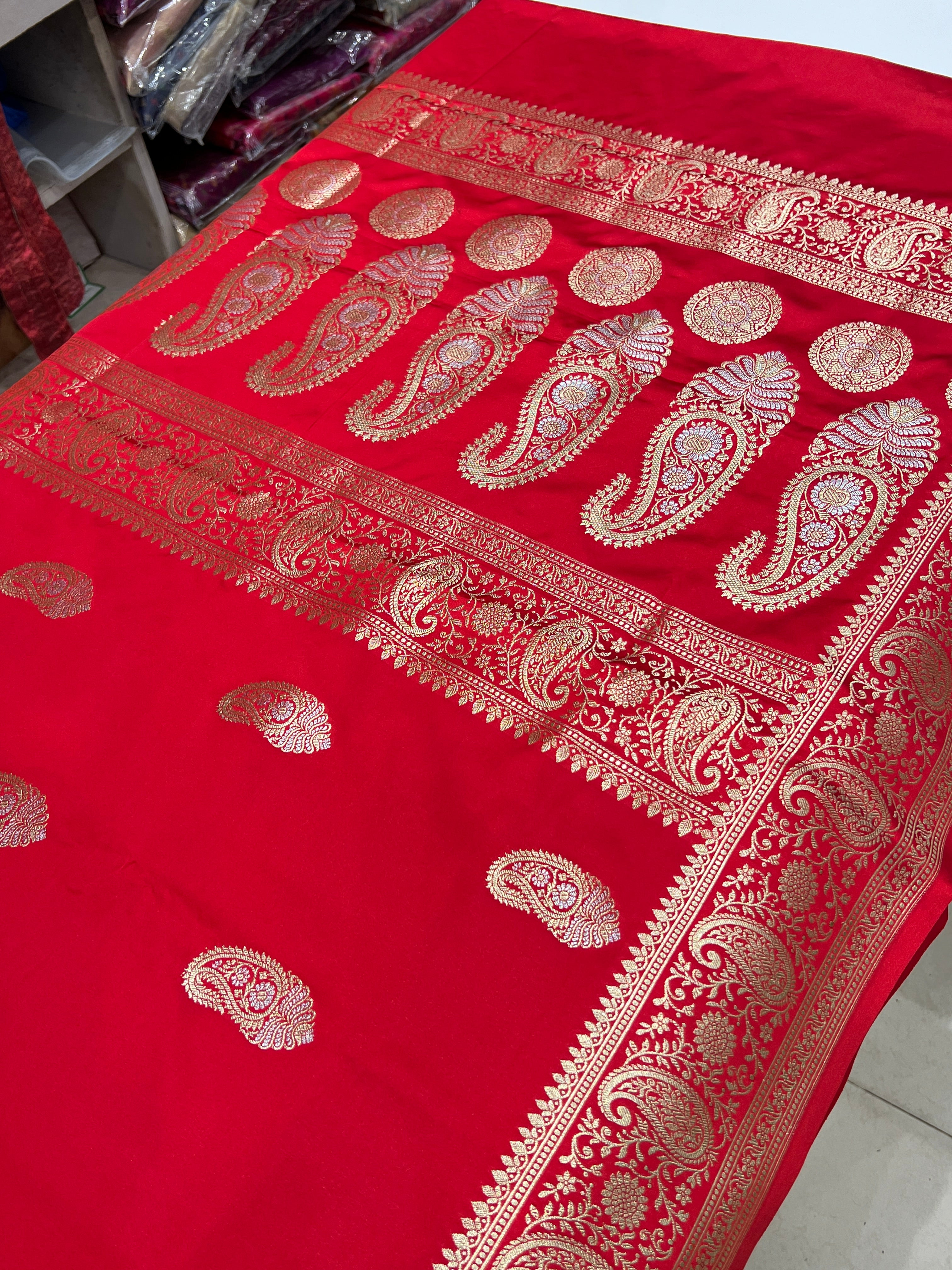 Red Banarasi Silk Keri Butti Saree