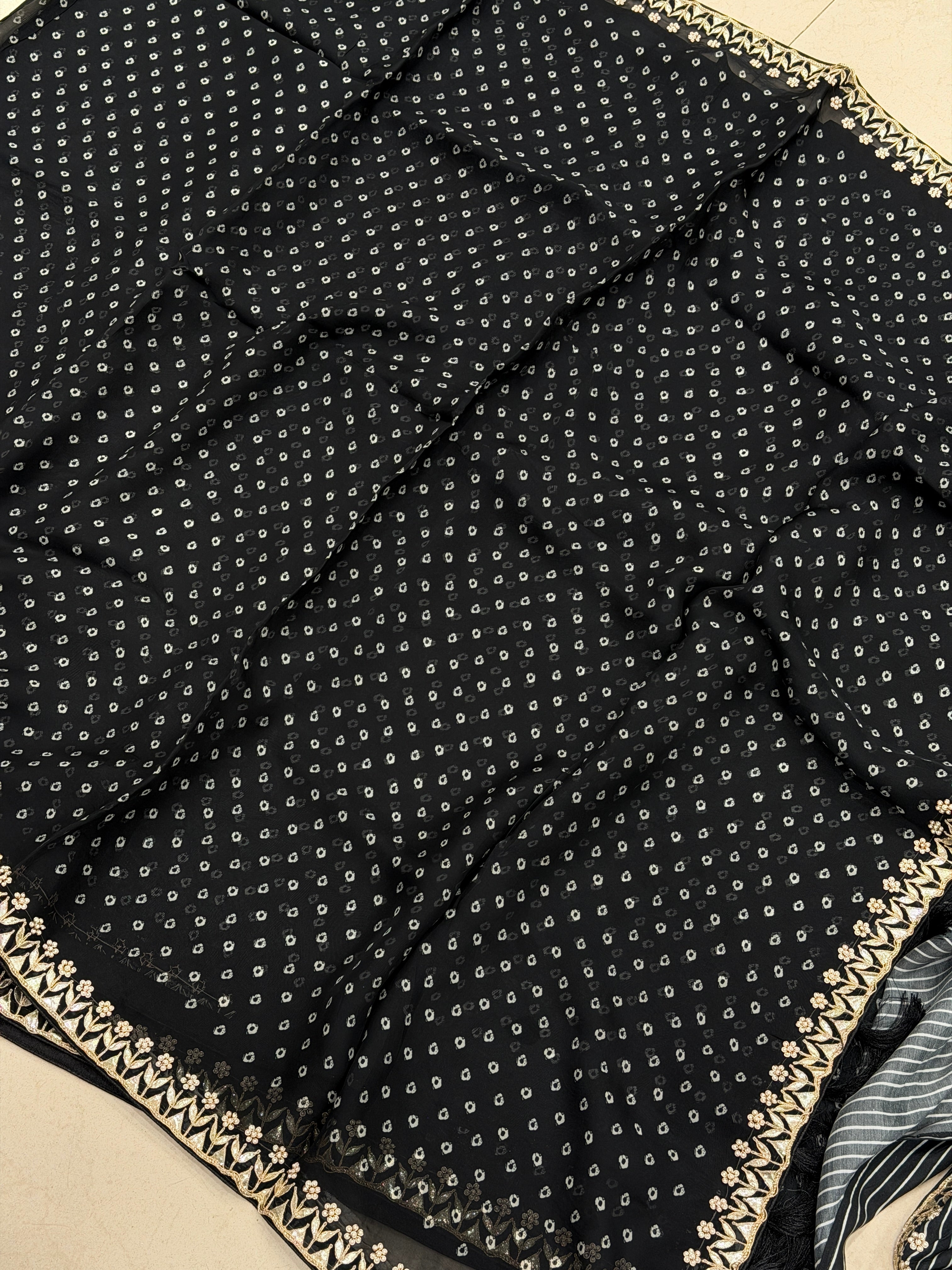 Black Soft Organza Bandhej Print Hand Embroidery Gotapatti Embroidery Saree