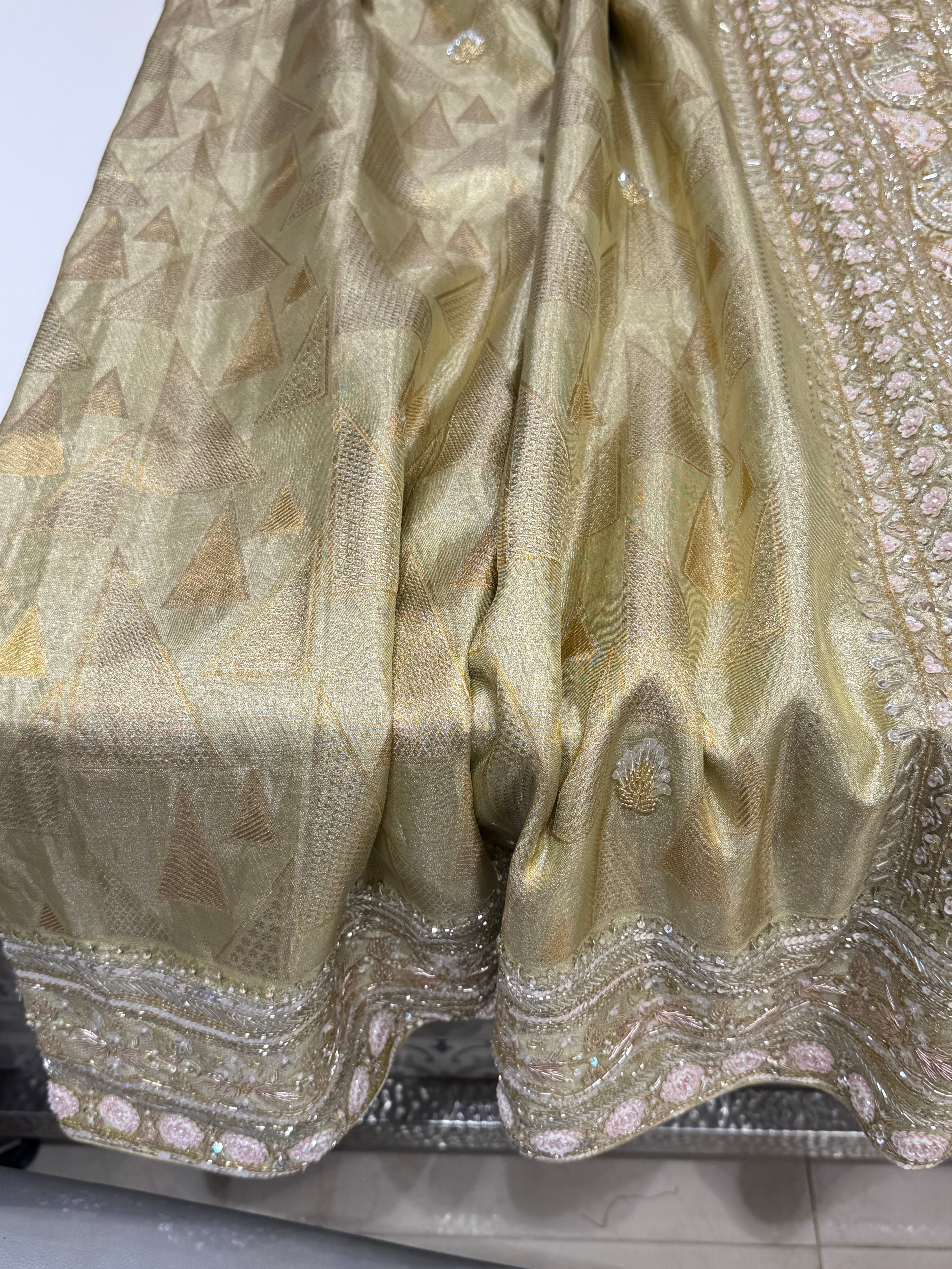 Green Contemporary Tissue Jaal Kanjivaram Hand Embroidery Saree