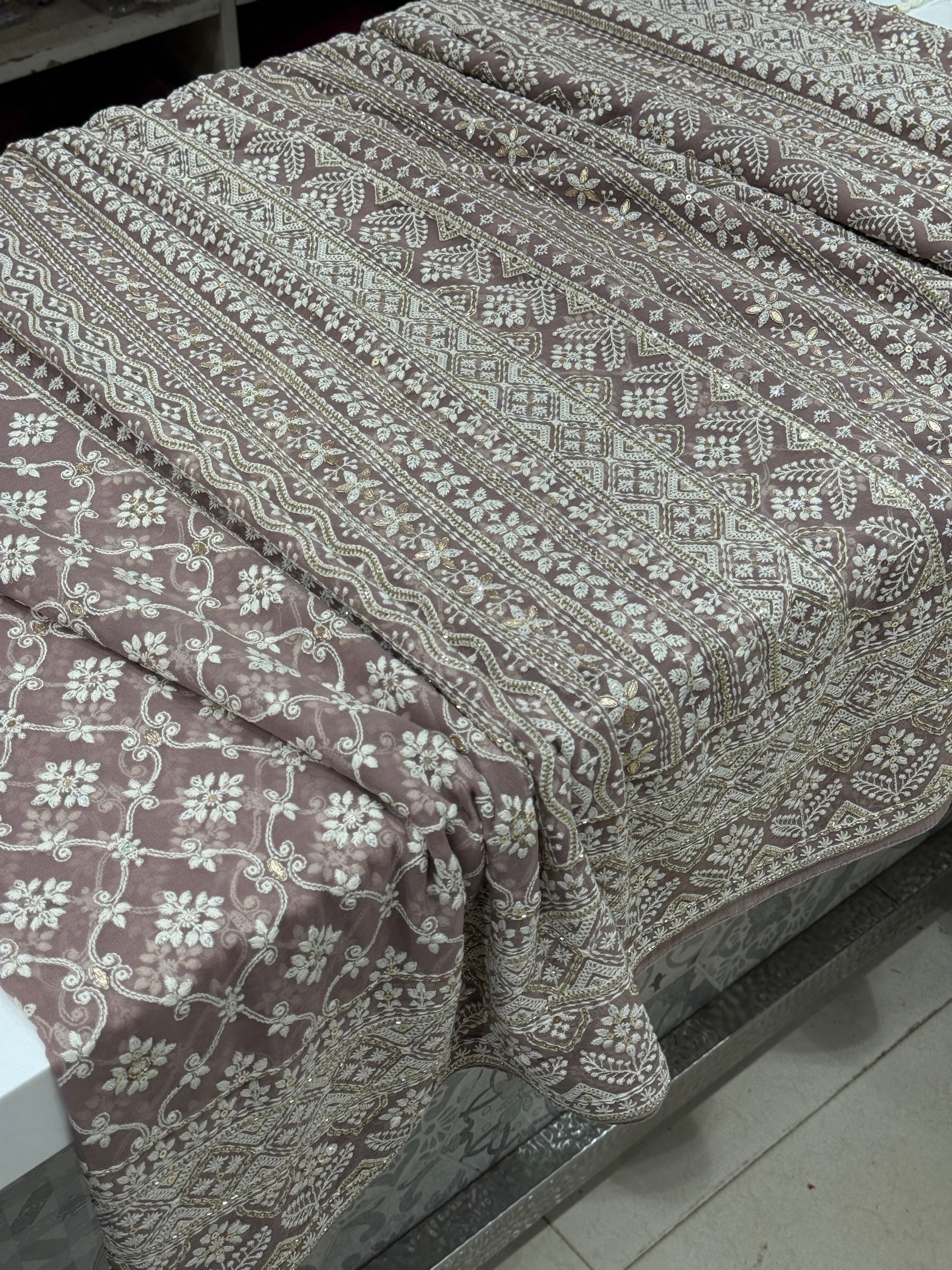 Mauve Pink Jaal Chikankari on Georgette with Cutdana Hand Embroidery