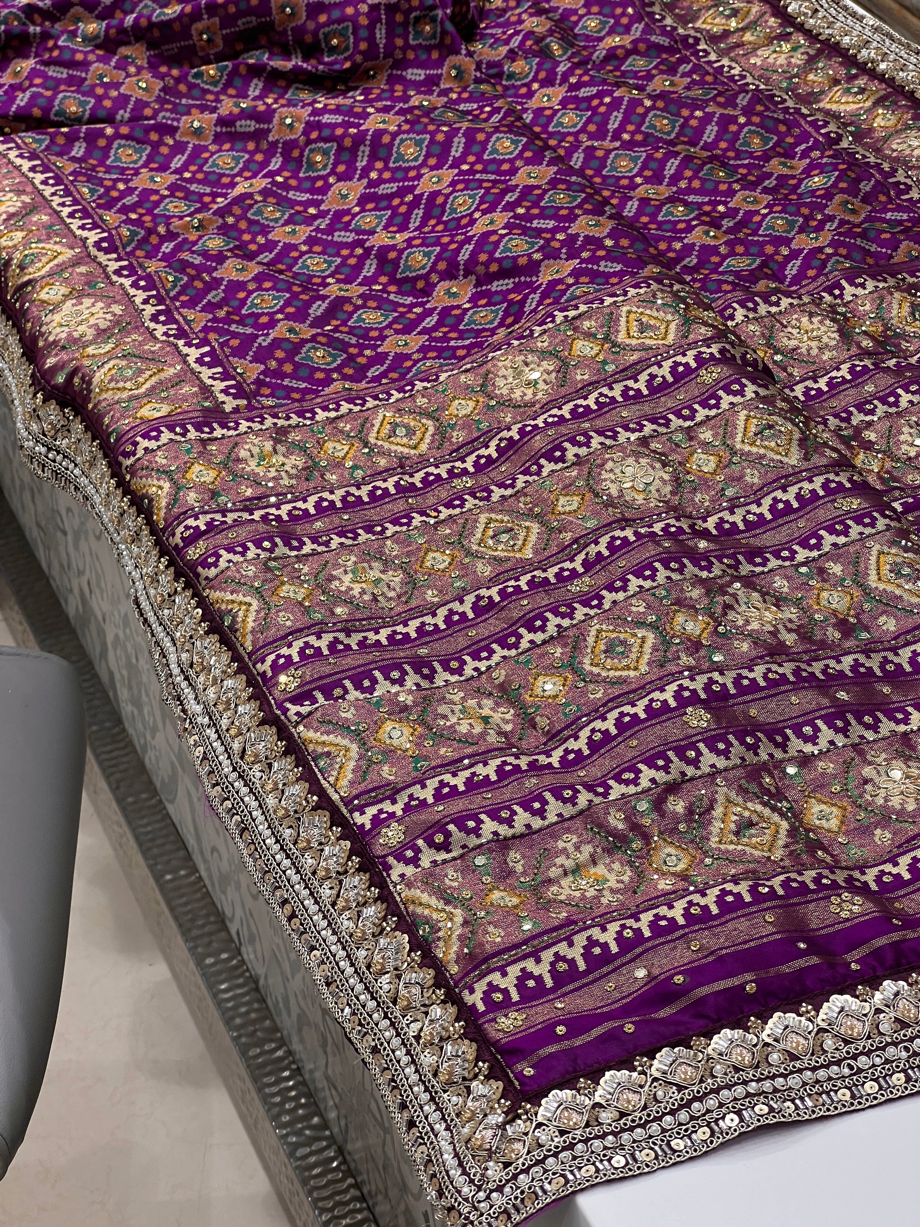 Violet Patola Hand Embroidery Maharani Edit Saree
