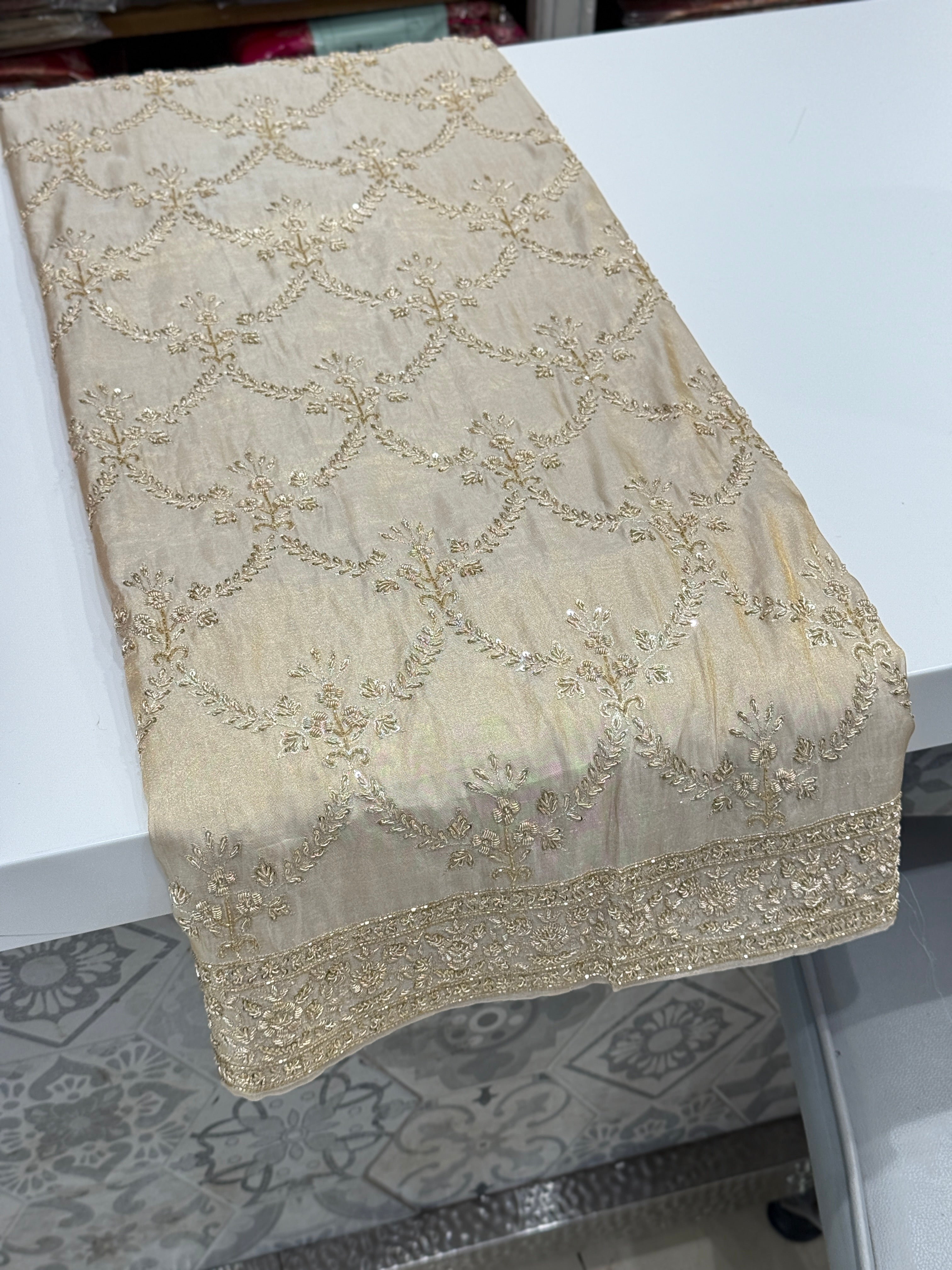 Handloom Tissue Silk Zardosi Hand Embroidery Jaal Saree