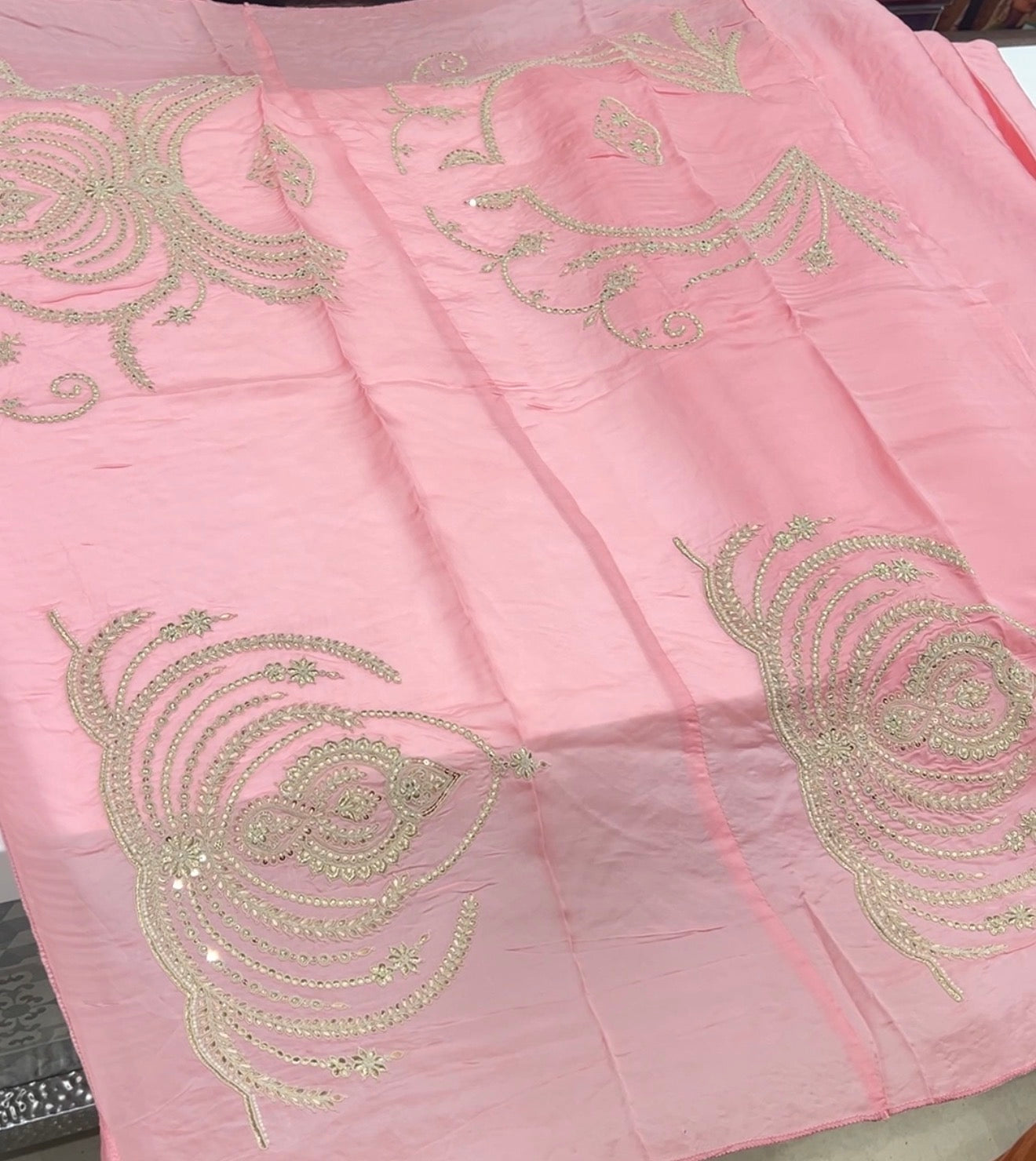 Pink Satin Organza Zari & Thread Embroidery Saree