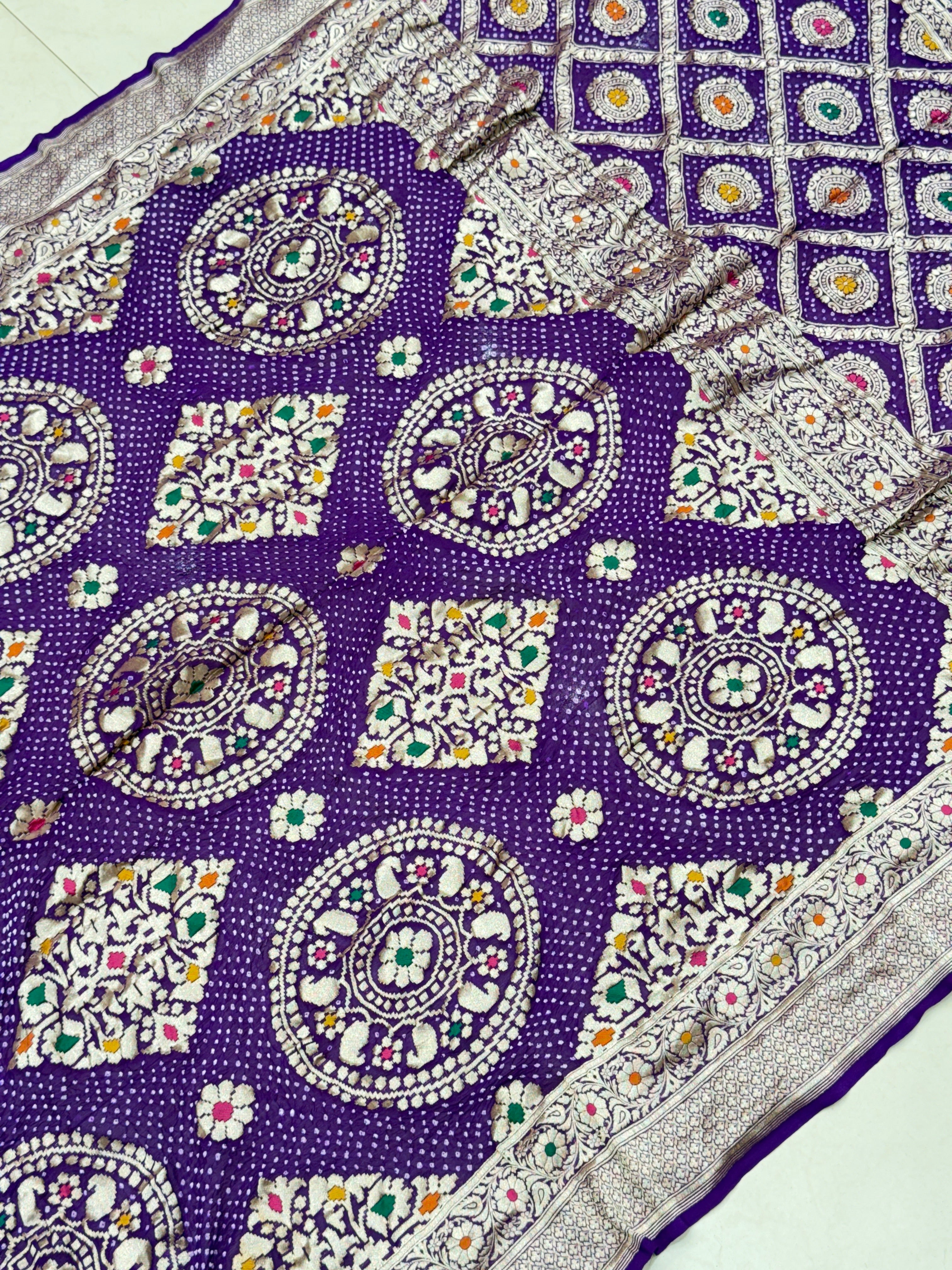 Violet Meenakari Jaal Rai Bandhej Georgette Bandhini Saree