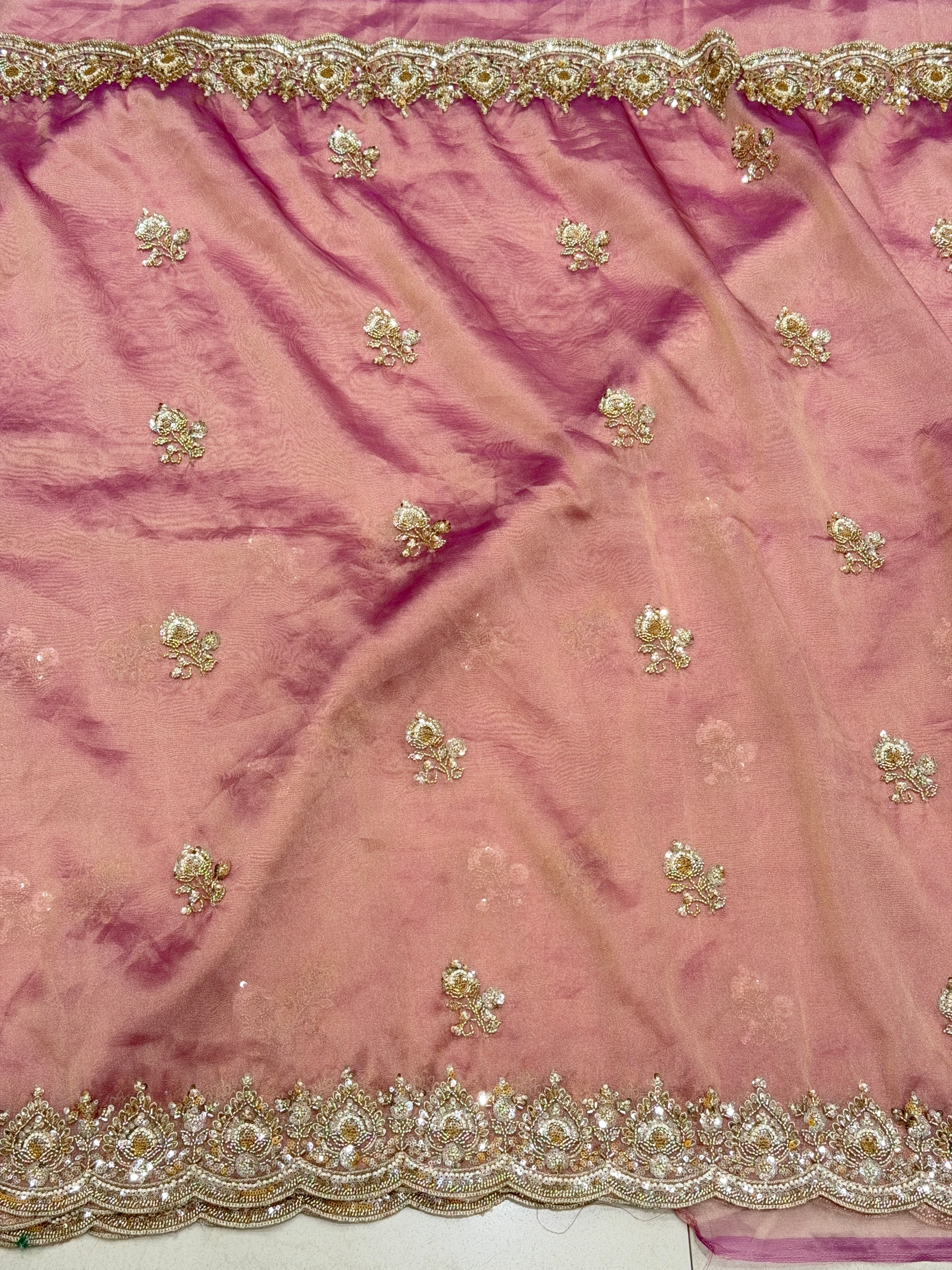 Pink Tissue Organza Moti Sequin Embroidery Heavy Blouse Saree