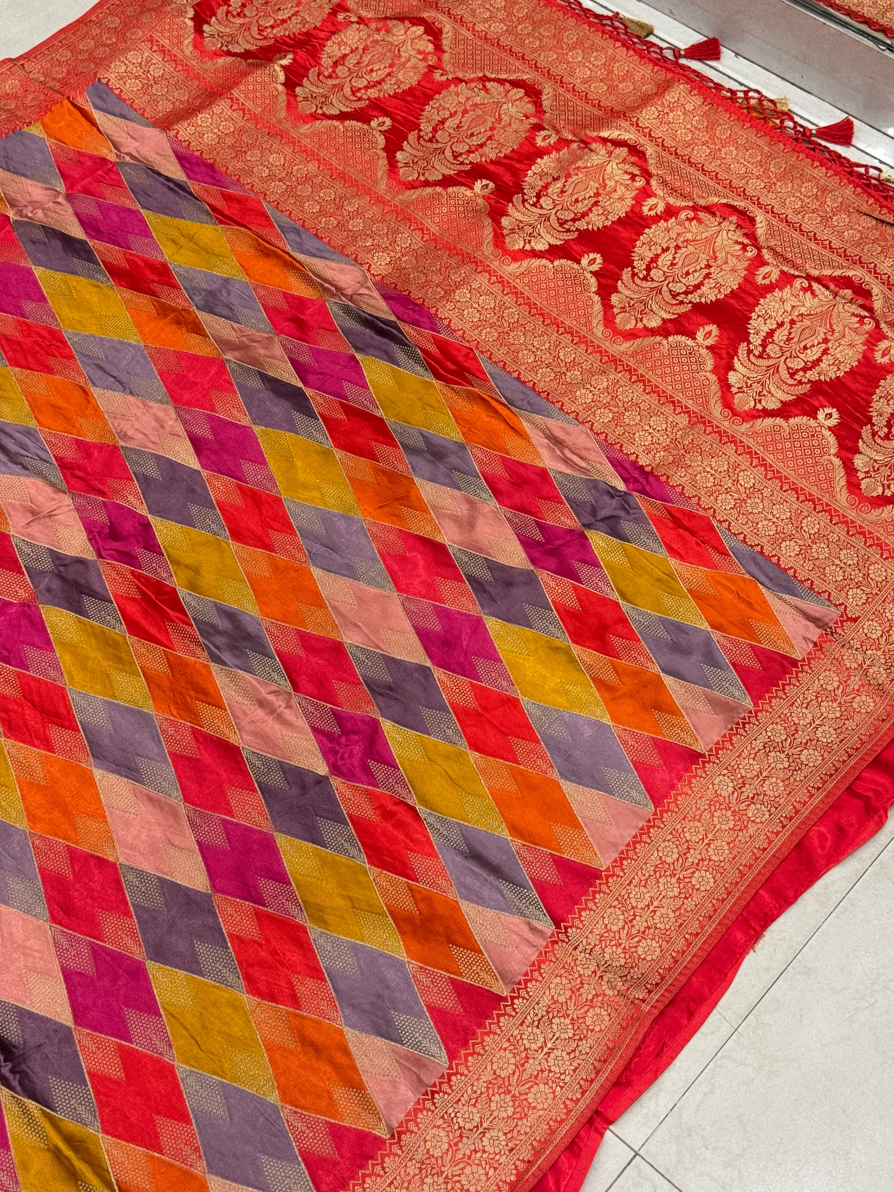 Orange Contemporary Kaju Katli Design Banarasi Modal Satin Rangkat Saree