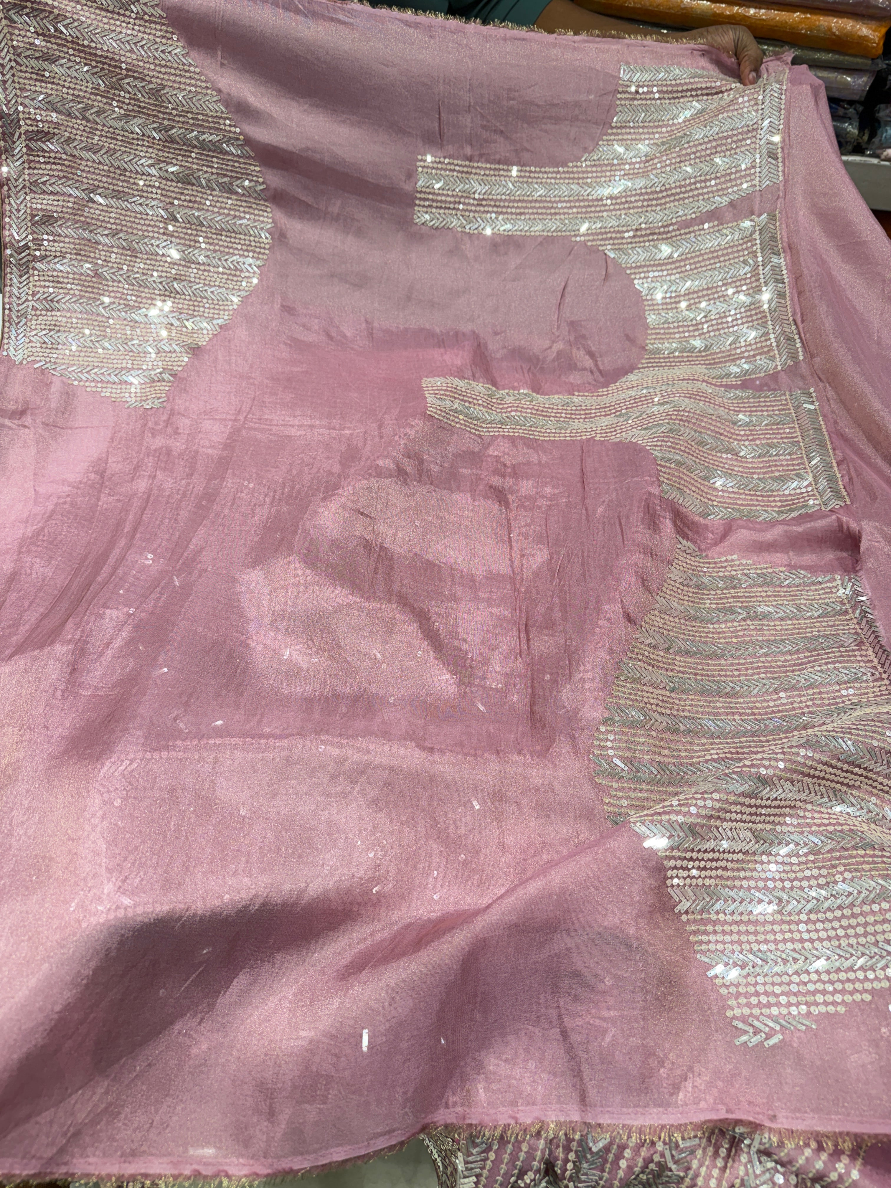 Pink Tissue Crepe Manish Malhotra Inspired Hand Embroidery Sequin Saree