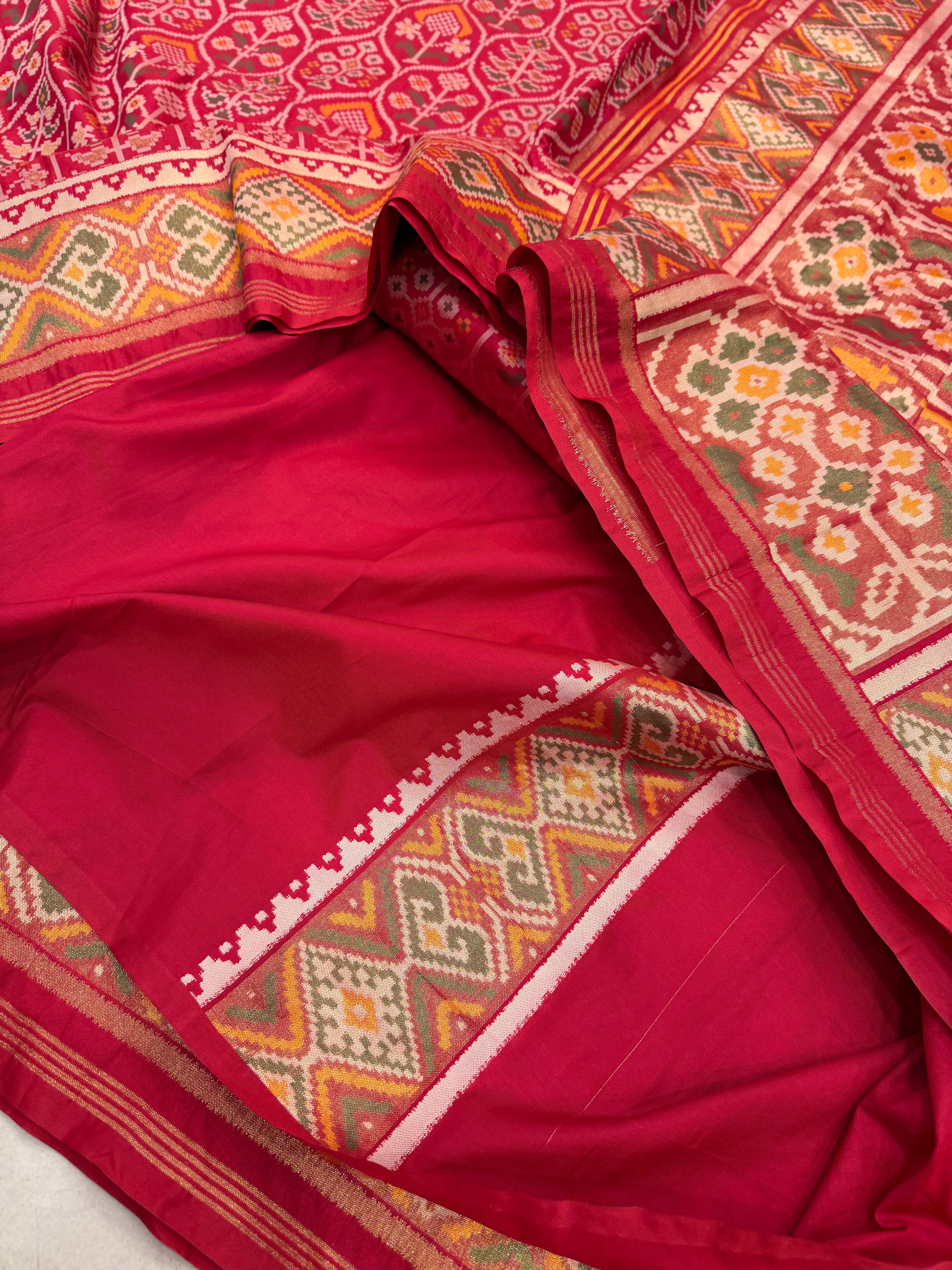 Red Crown Jaal Semi Silk Patan Patola Saree