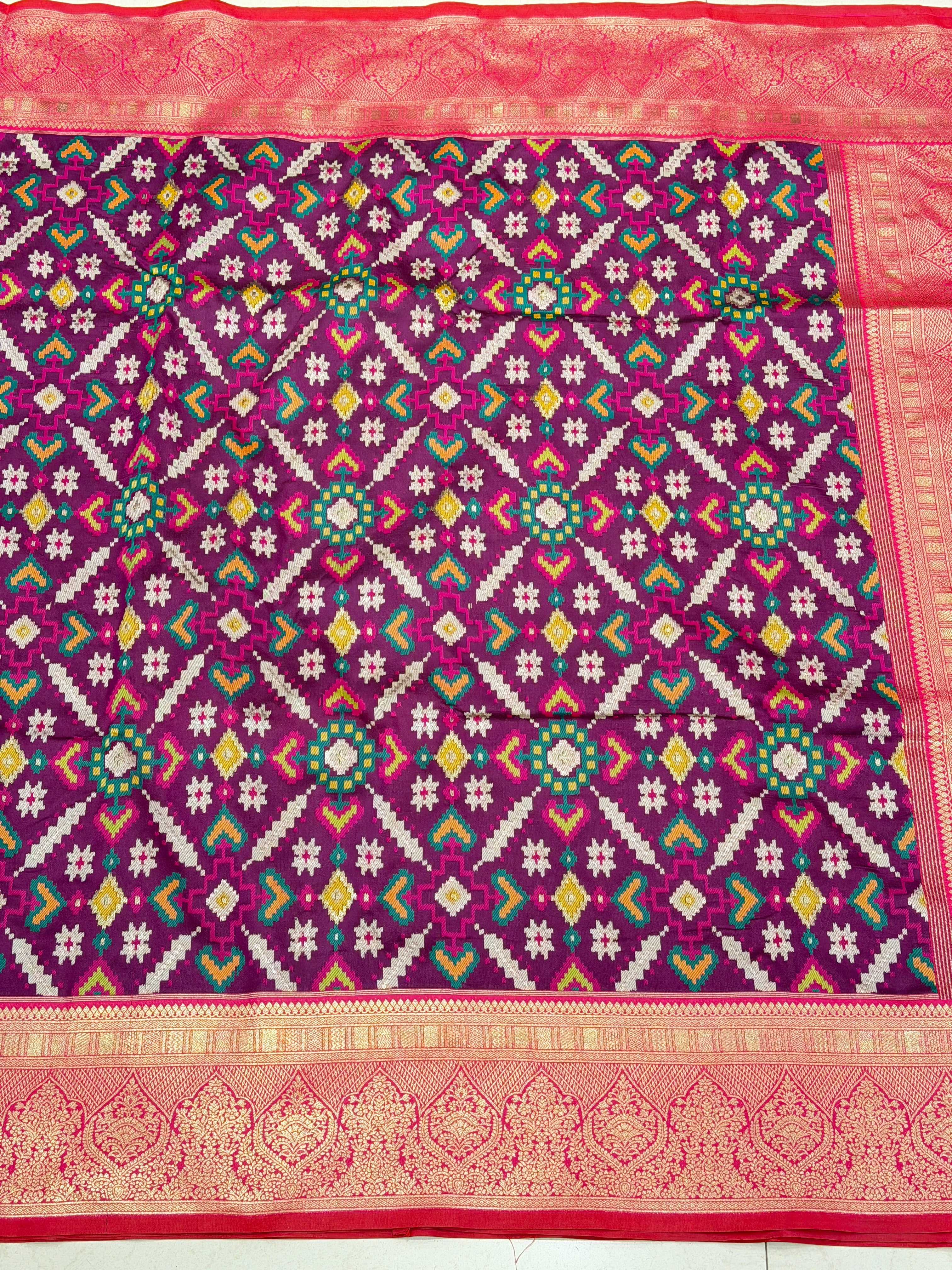 Wine Ratan Chowk Ikat Patola Banarasi Weaved Jaal Saree