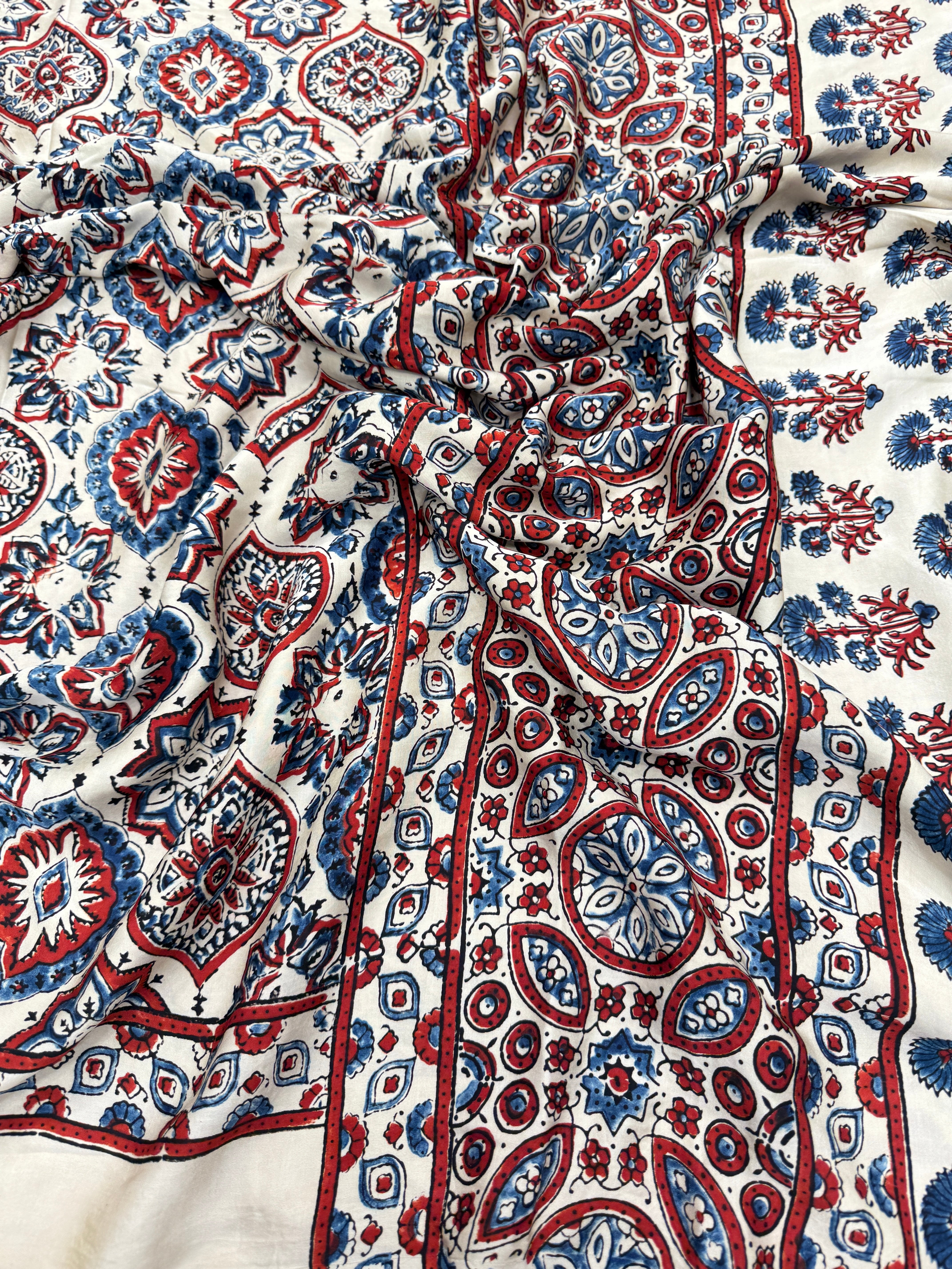 White Keri Jewelled Badam Butti Ajrakh Saree