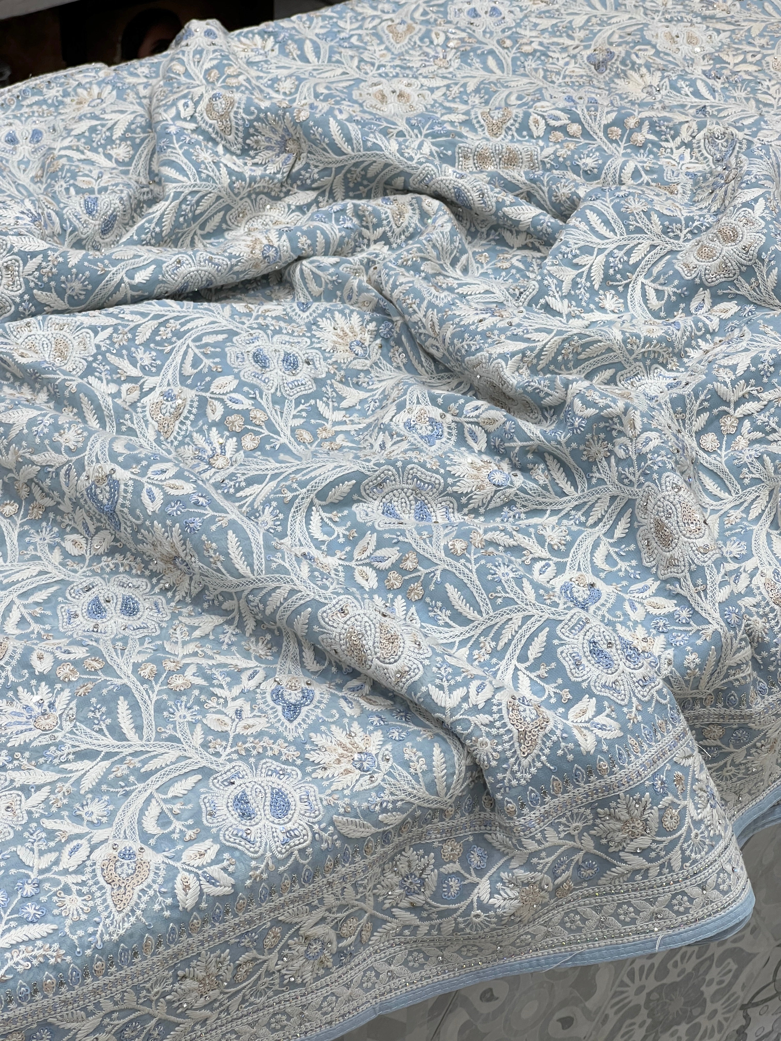 Light Blue Chikankari Saree