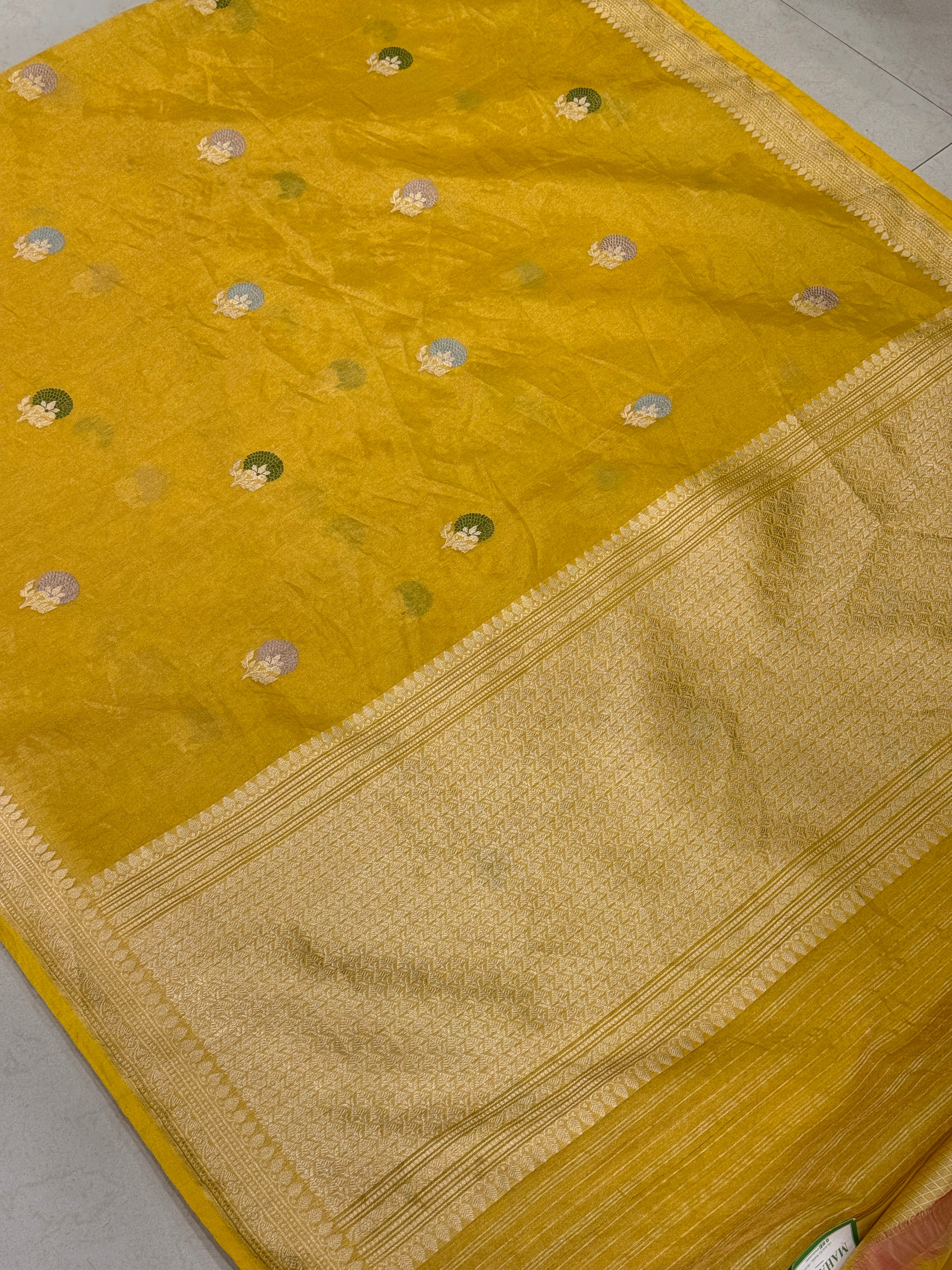 Yellow Handloom Meenakari Banarasi Tissue Kadwa Saree