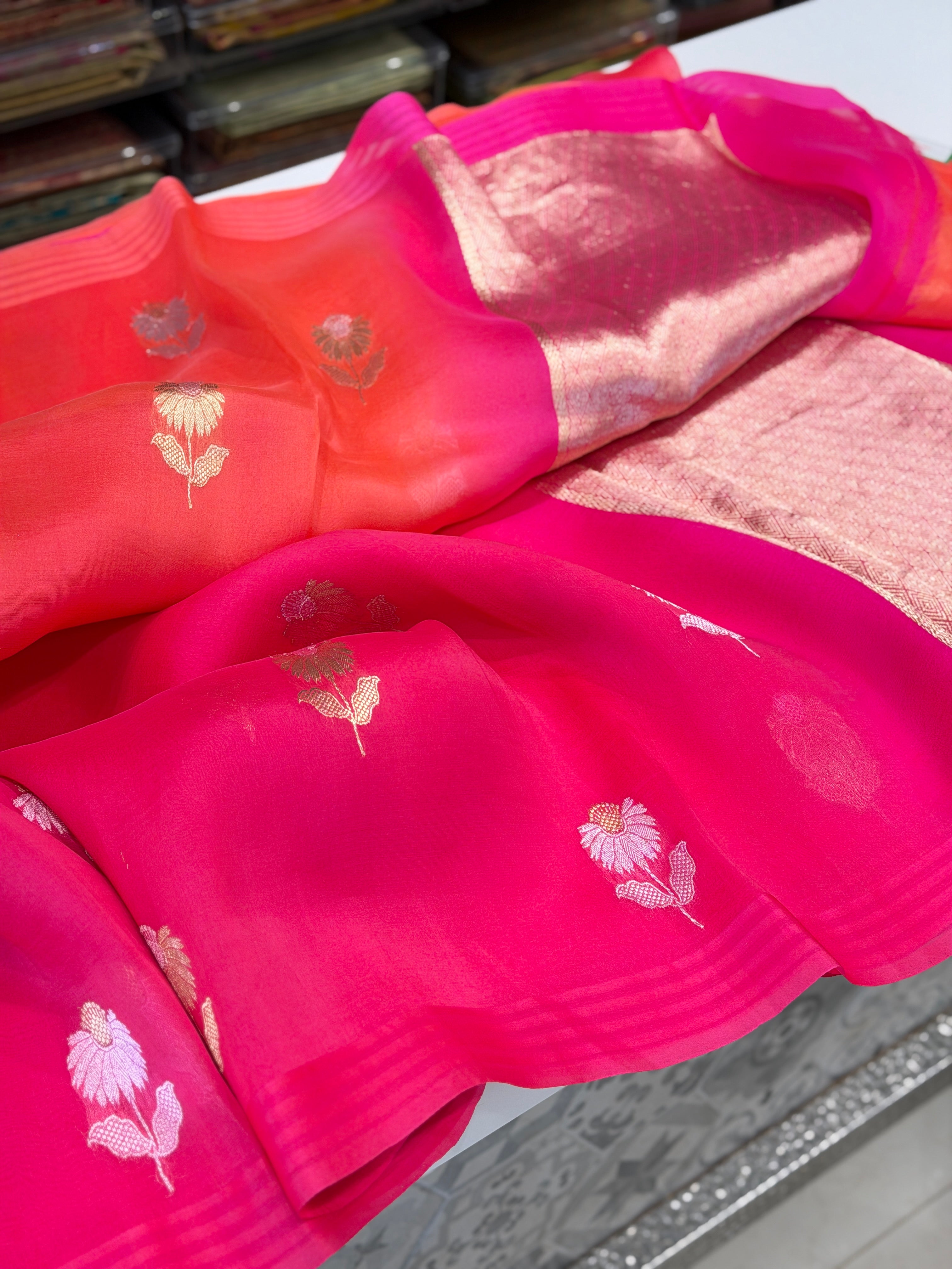 Rani Shaded Banarasi Kora Handloom Saree