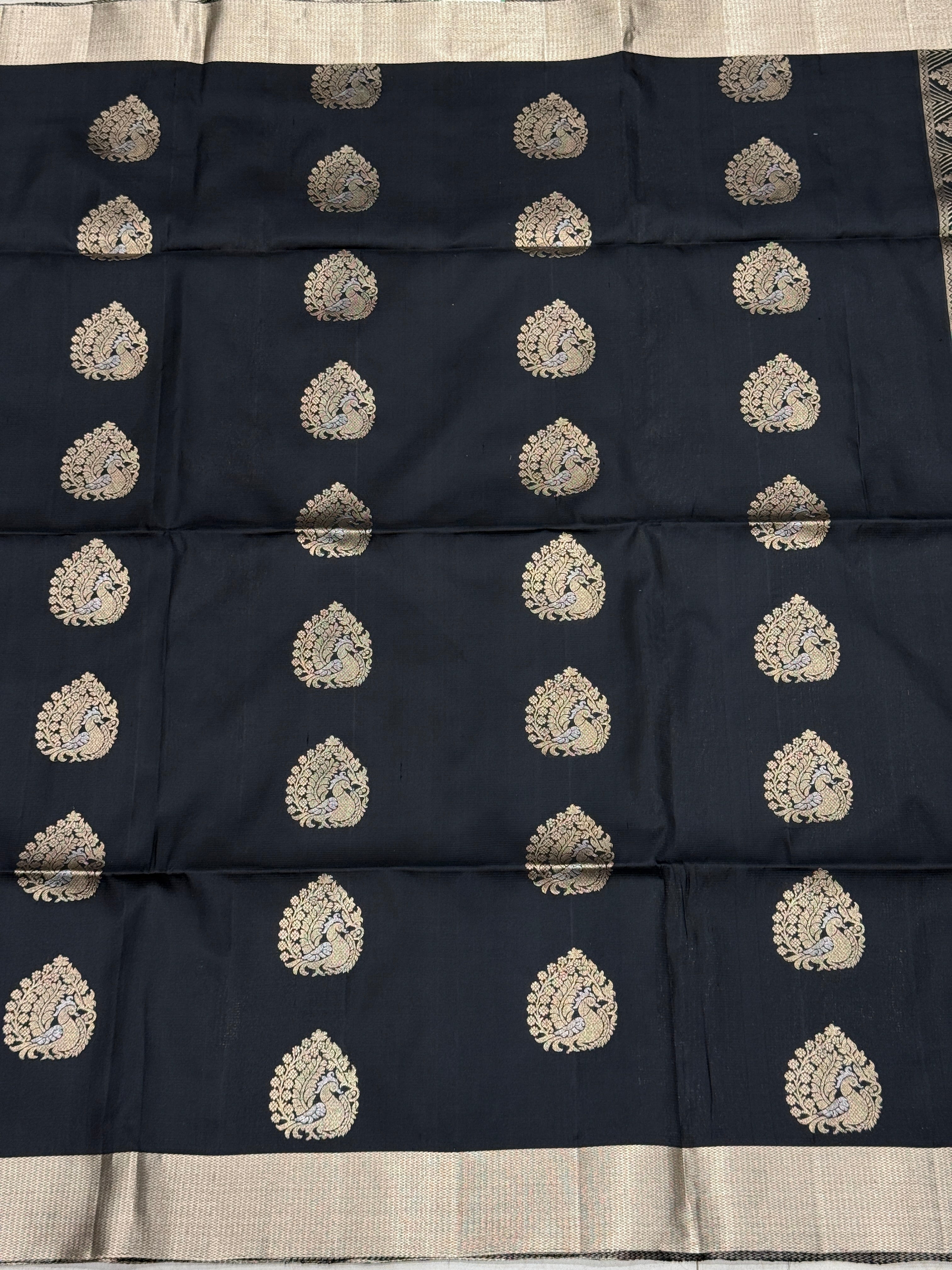 Black Peacock Buttas Handloom Kanchipuram Pure Silk Saree