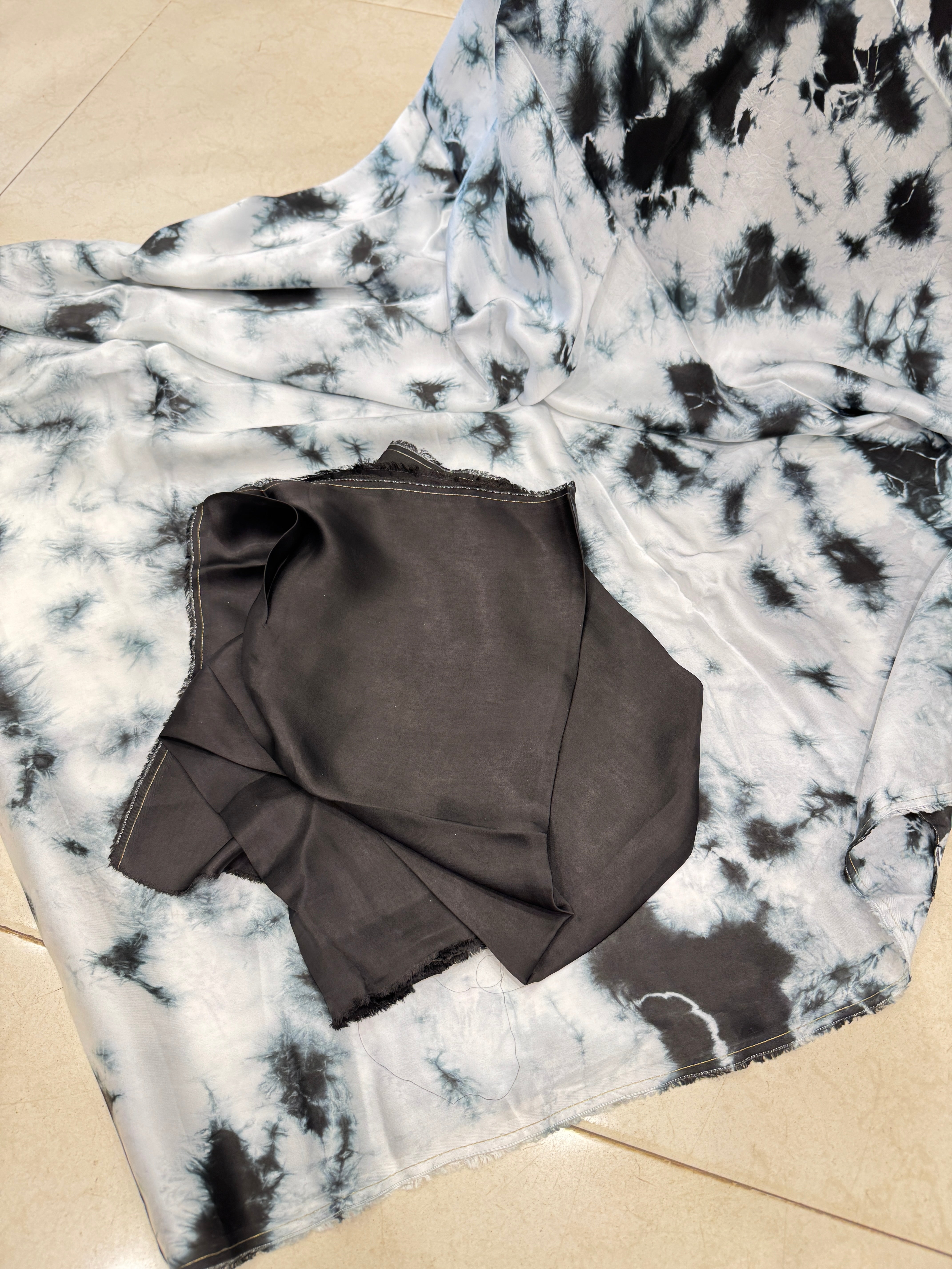 Satin Black Resist Dye Saree