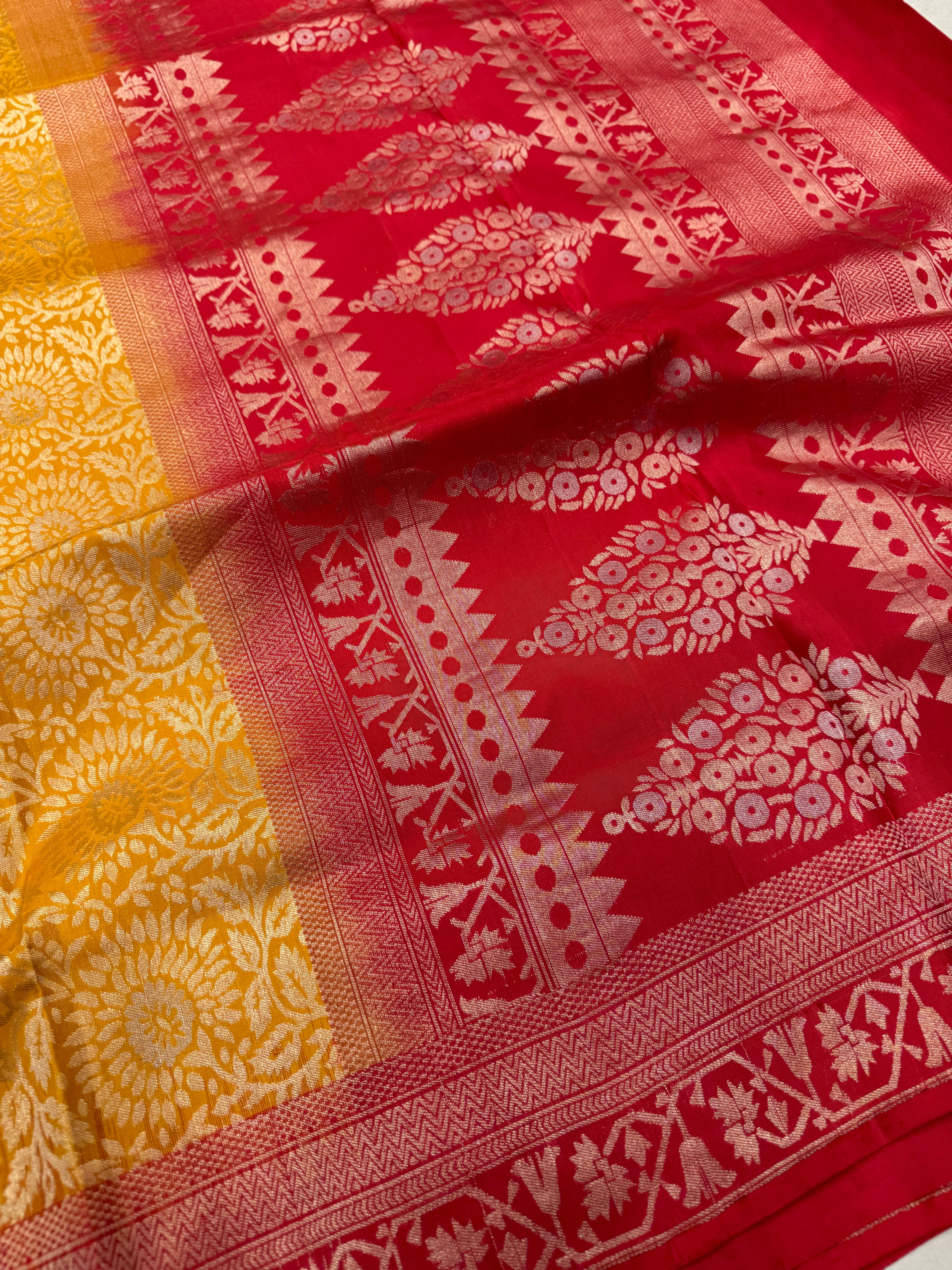 Yellow Red Brocade Handloom Kanchipuram Pure Silk Saree