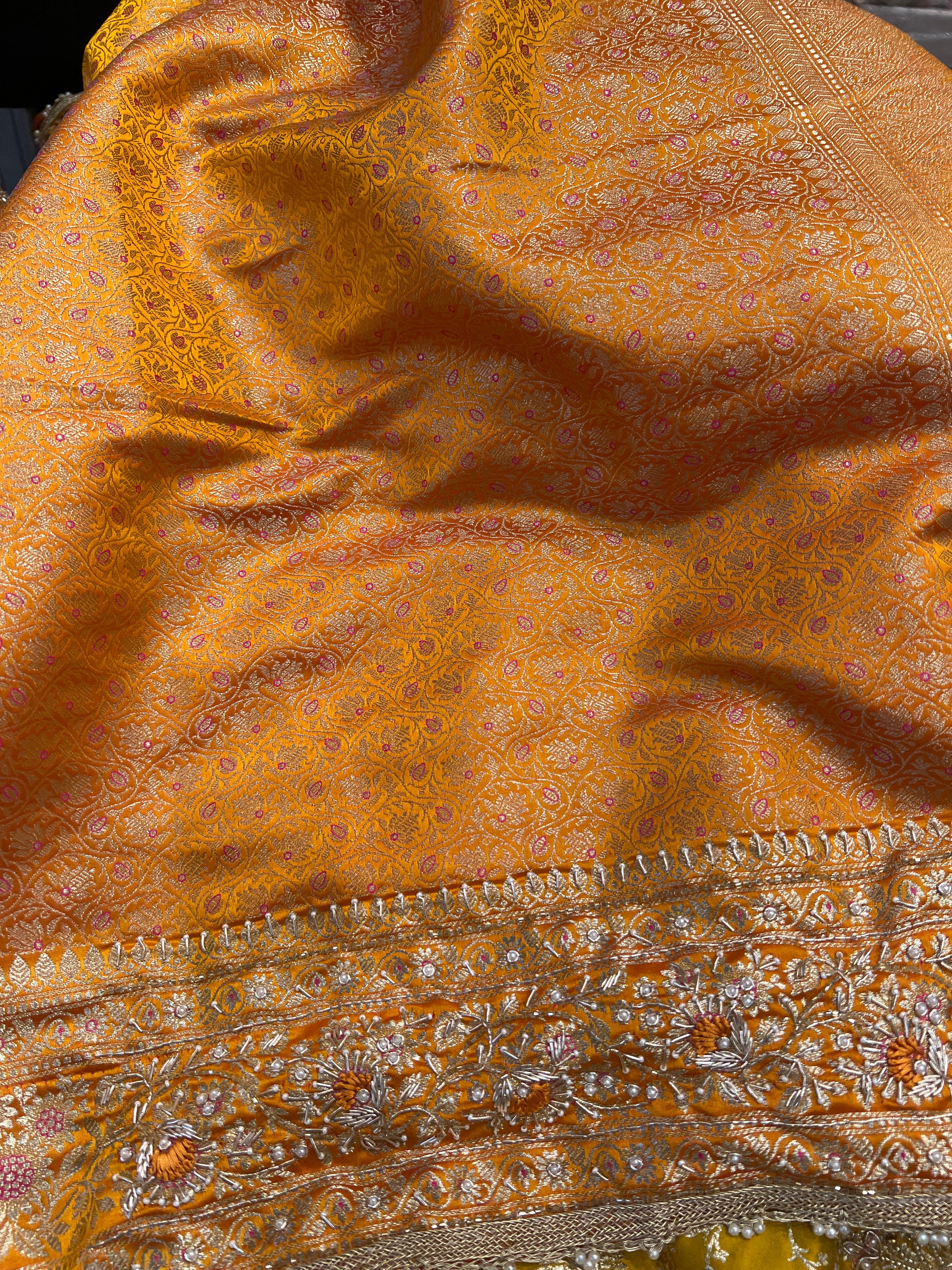 Mango Yellow Banarasi Buttas Resham Zardosi Hand Embroidery