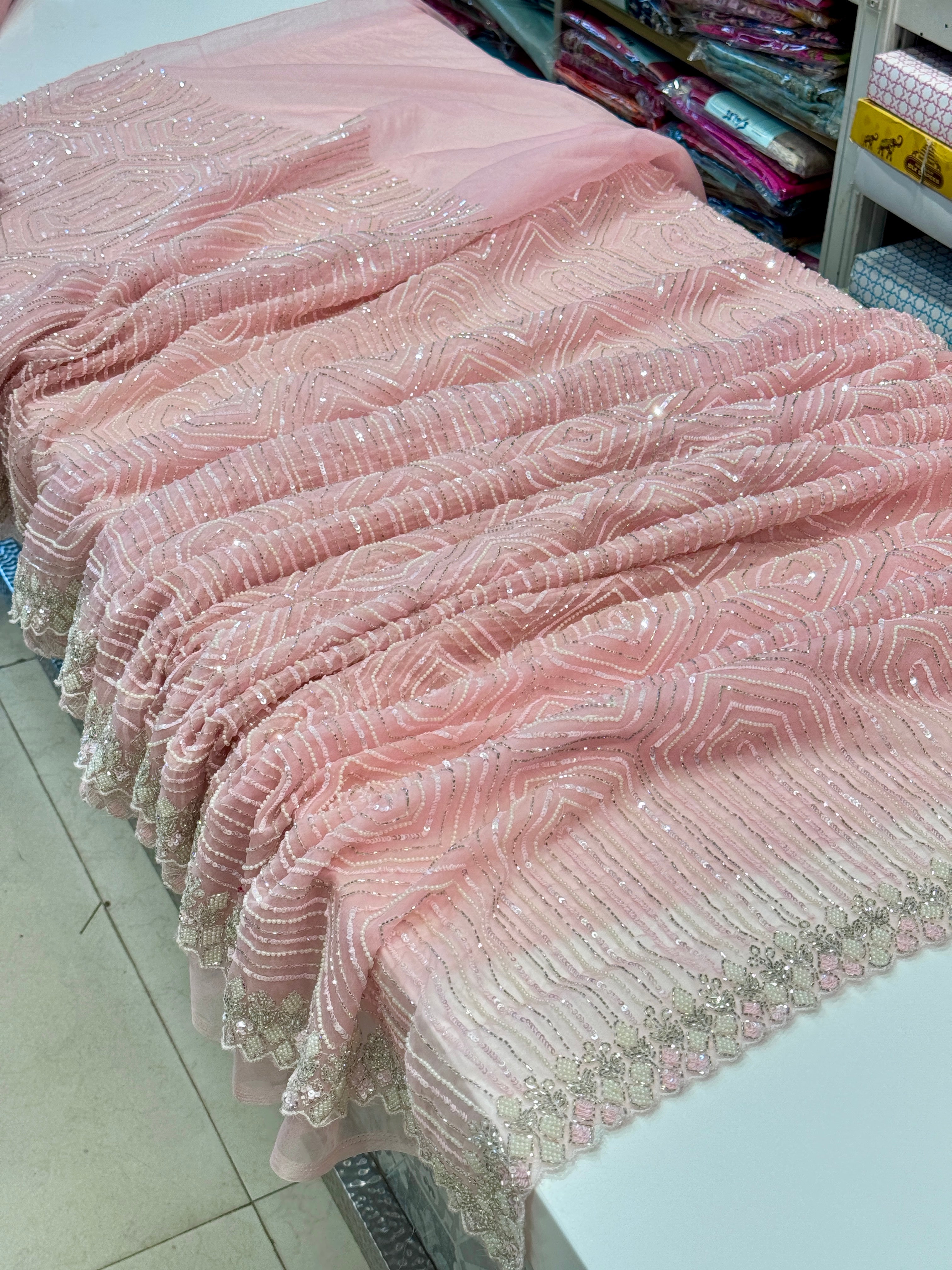 Pink Organza Moti Sequin Embroidery Saree