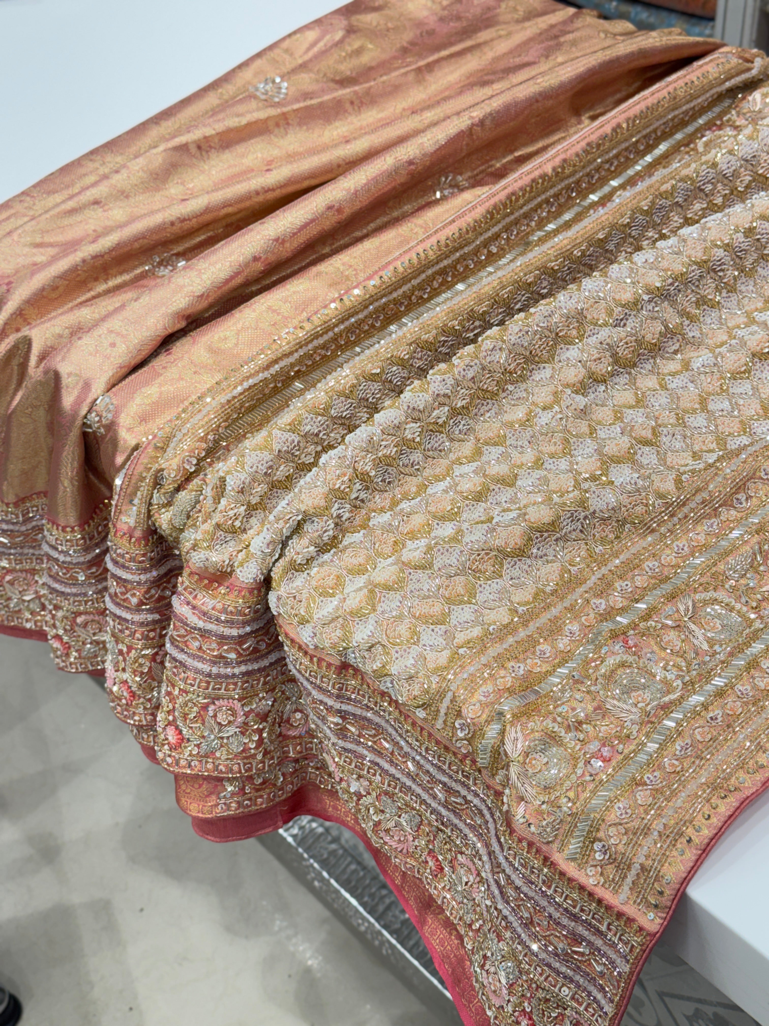 Pink Handloom Kanjivaram Hand Embroidery Saree