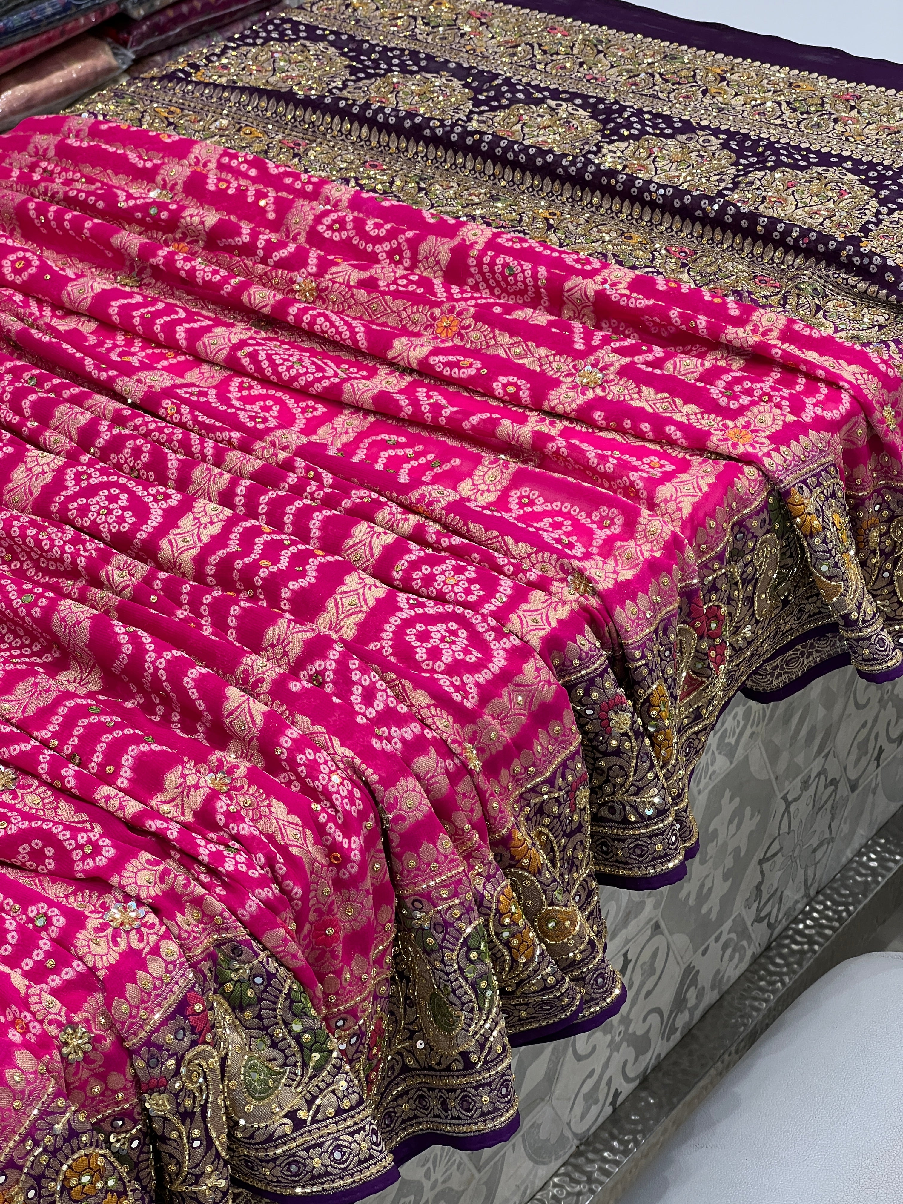 Rani Purple Gharchola Hand Embroidery Saree