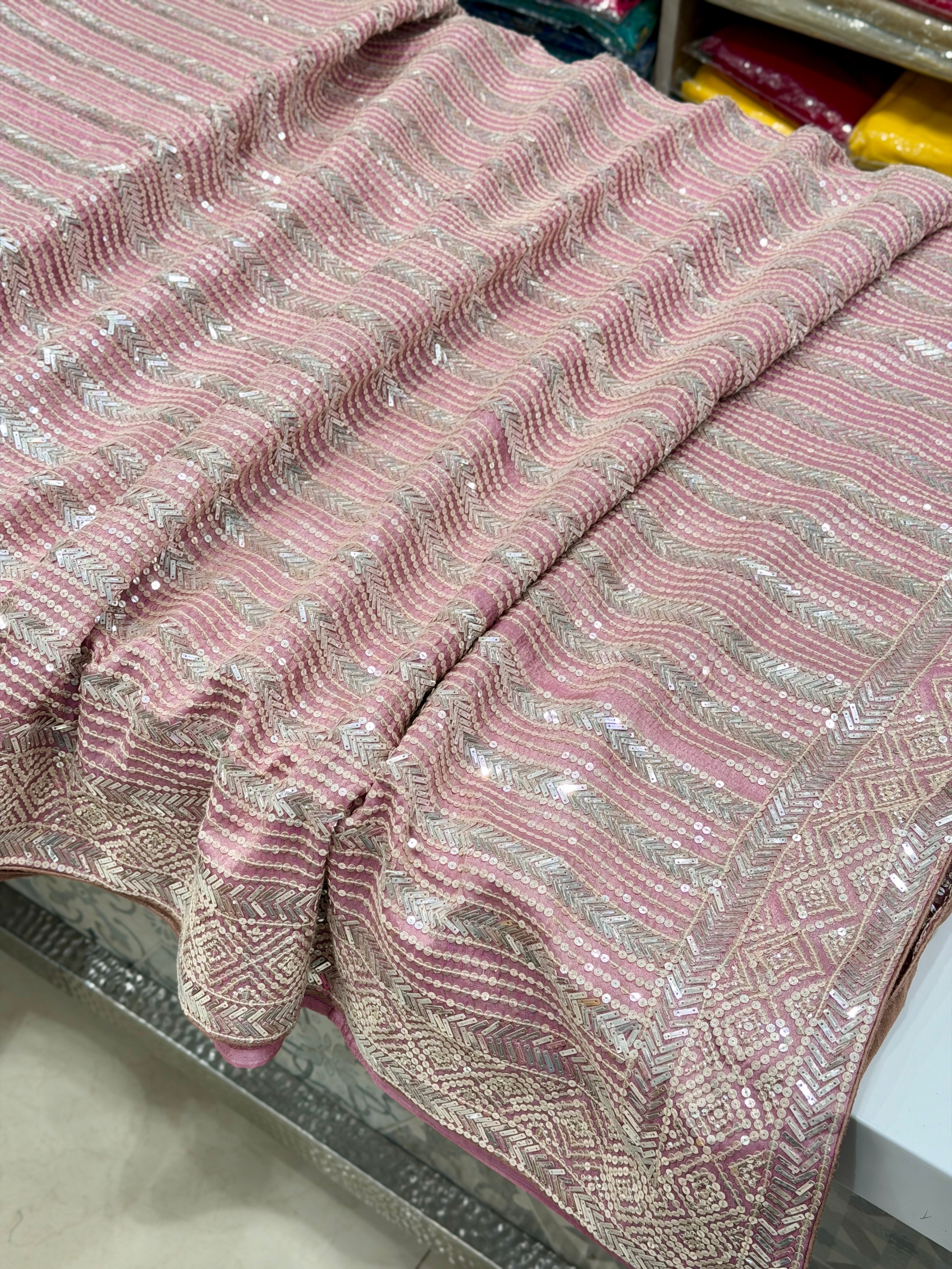 Pink Tissue Crepe Manish Malhotra Inspired Hand Embroidery Sequin Saree