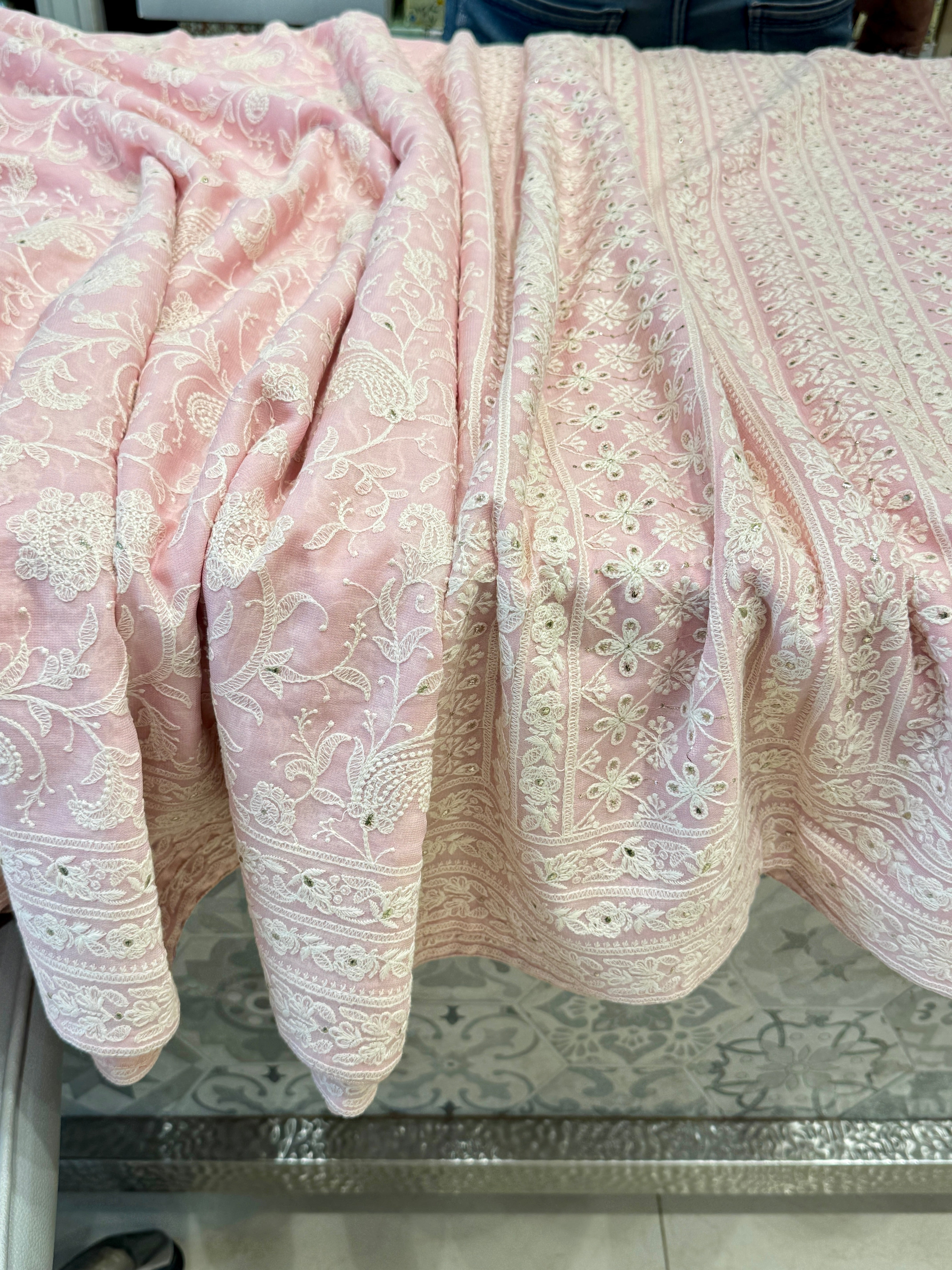 Pink Chikankari Saree with Badla Work