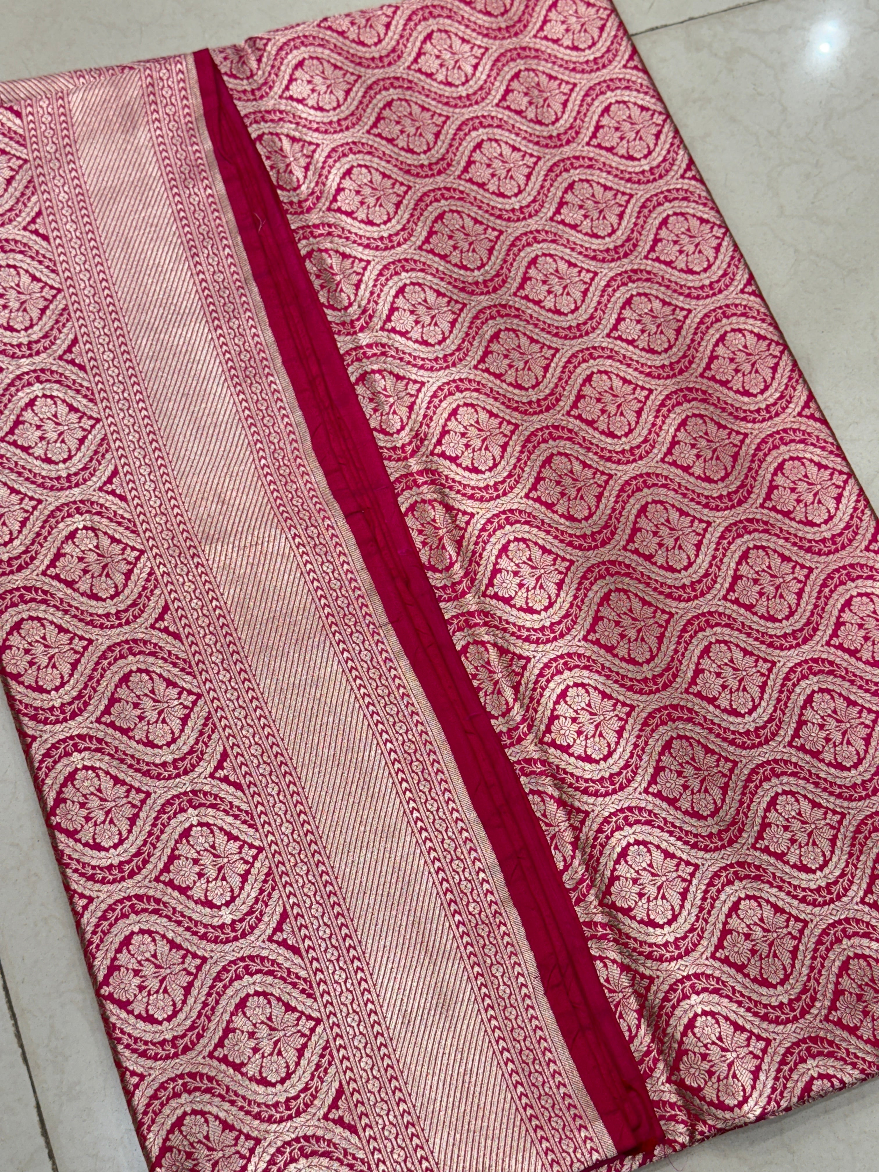 Rani Pink Keri Badam Jaal Handloom Banarasi Katan Silk Saree