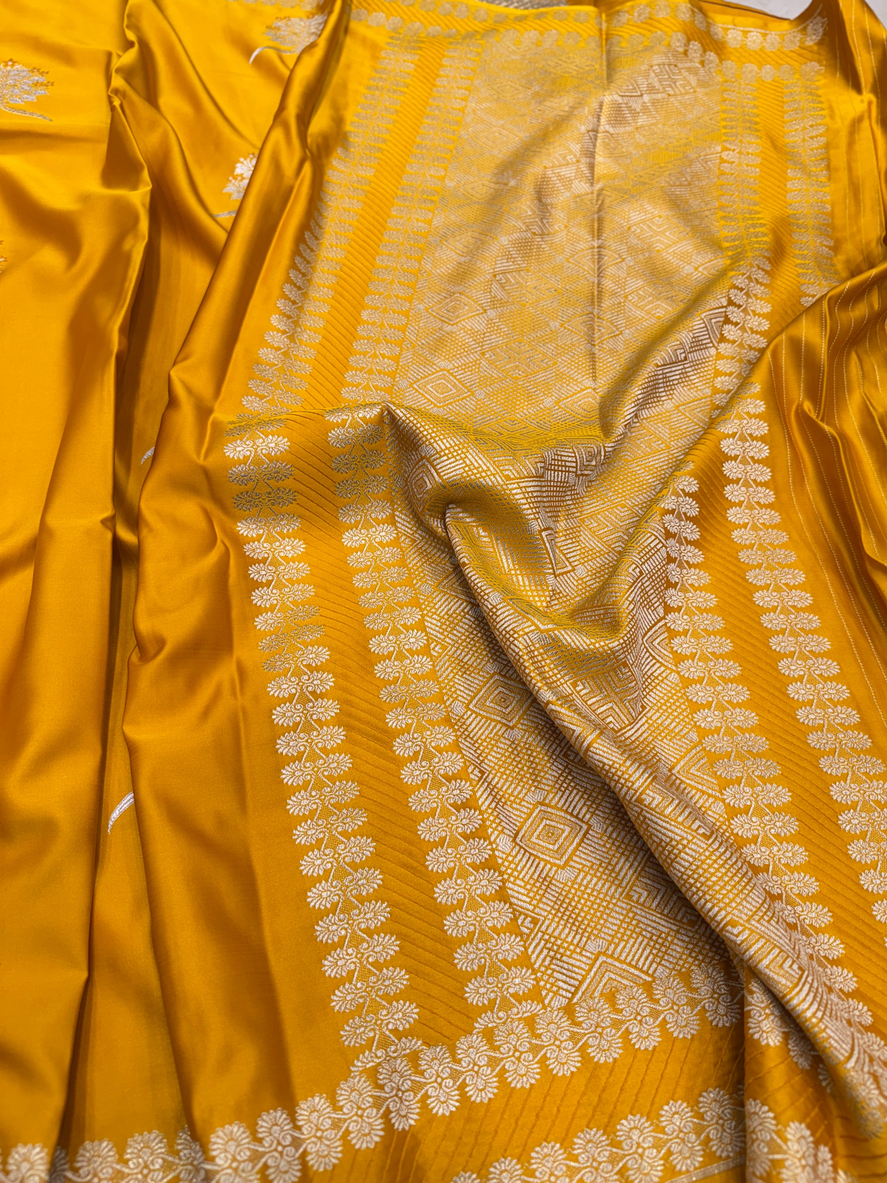 Mustard Yellow Banarasi Big Sliver Butta Saree