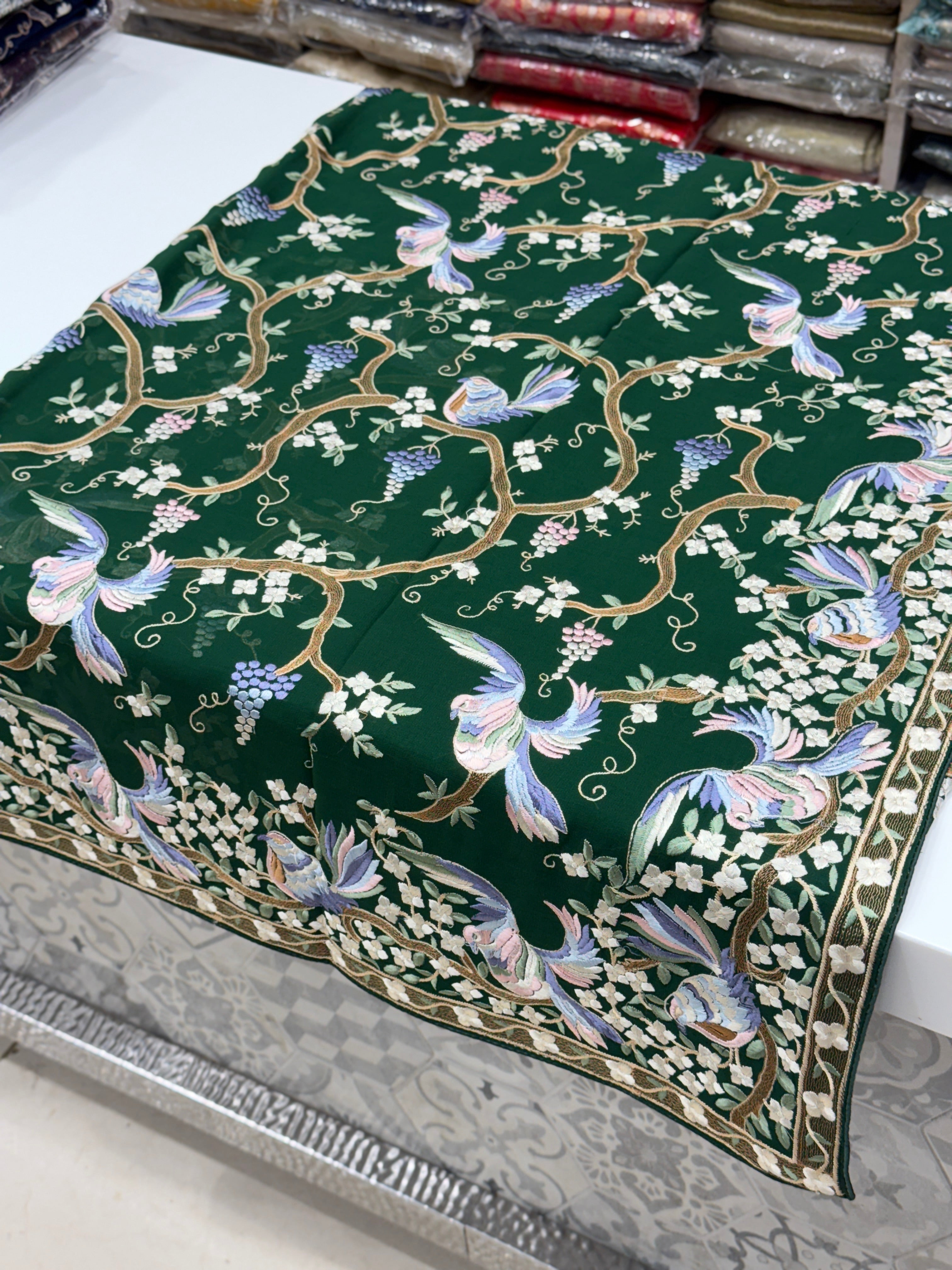 Bottle Green Chakla Chakli Embroidery Parsi Gara Saree