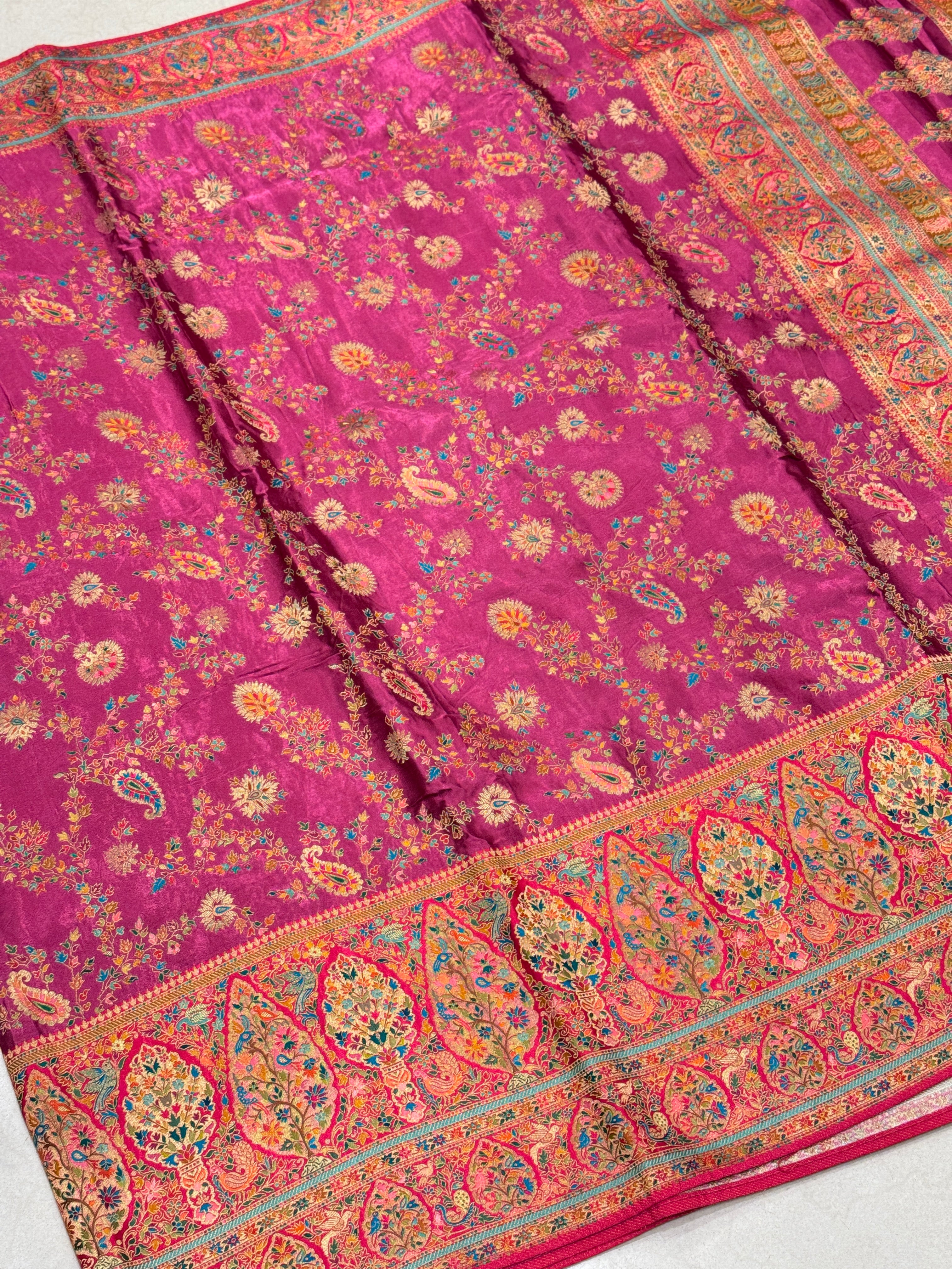 Rasberry Pink Banarasi Modal Rangkat Meenakari Jaal Big Border Saree