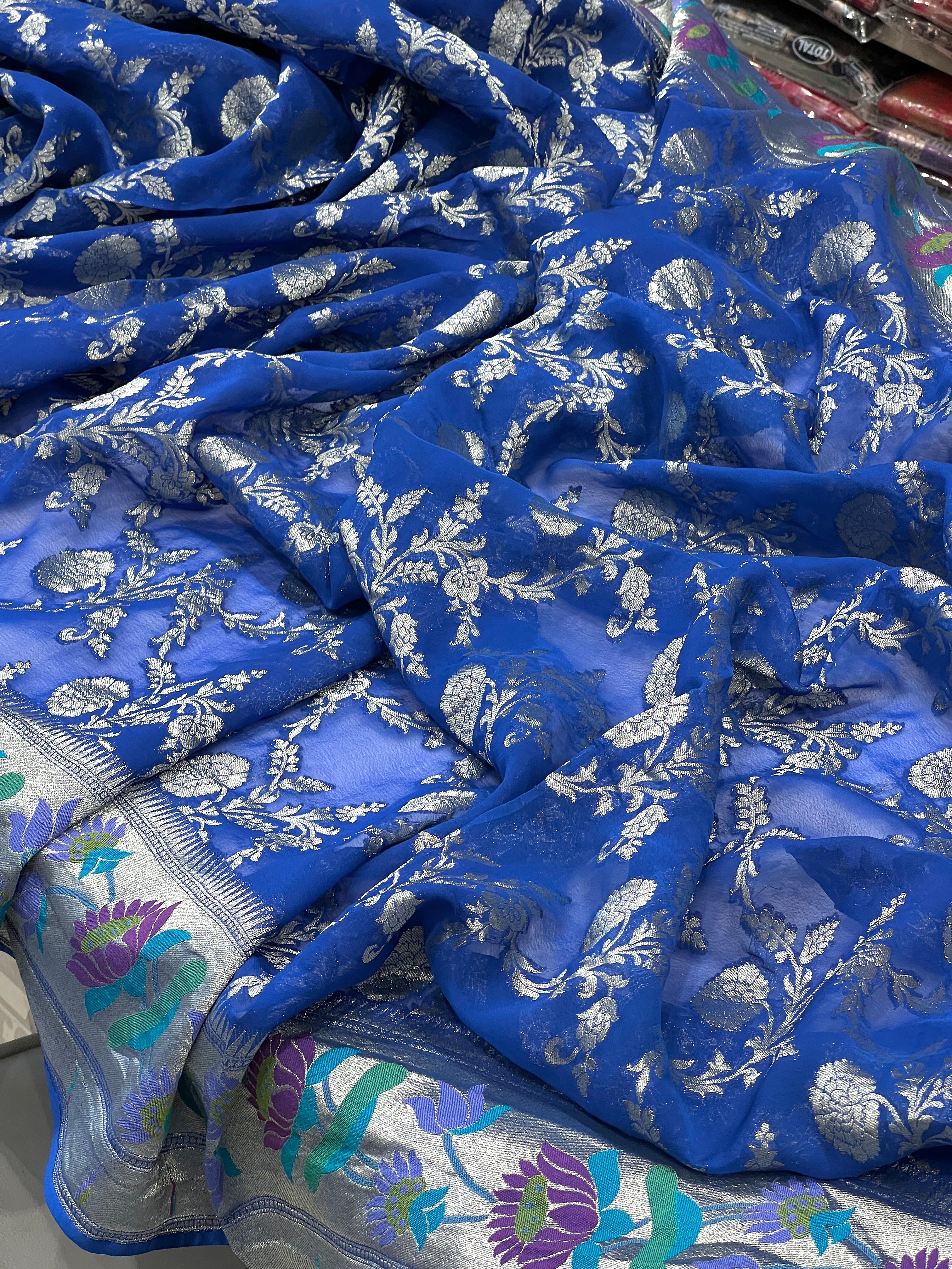 Blue Georgette Paithani Saree