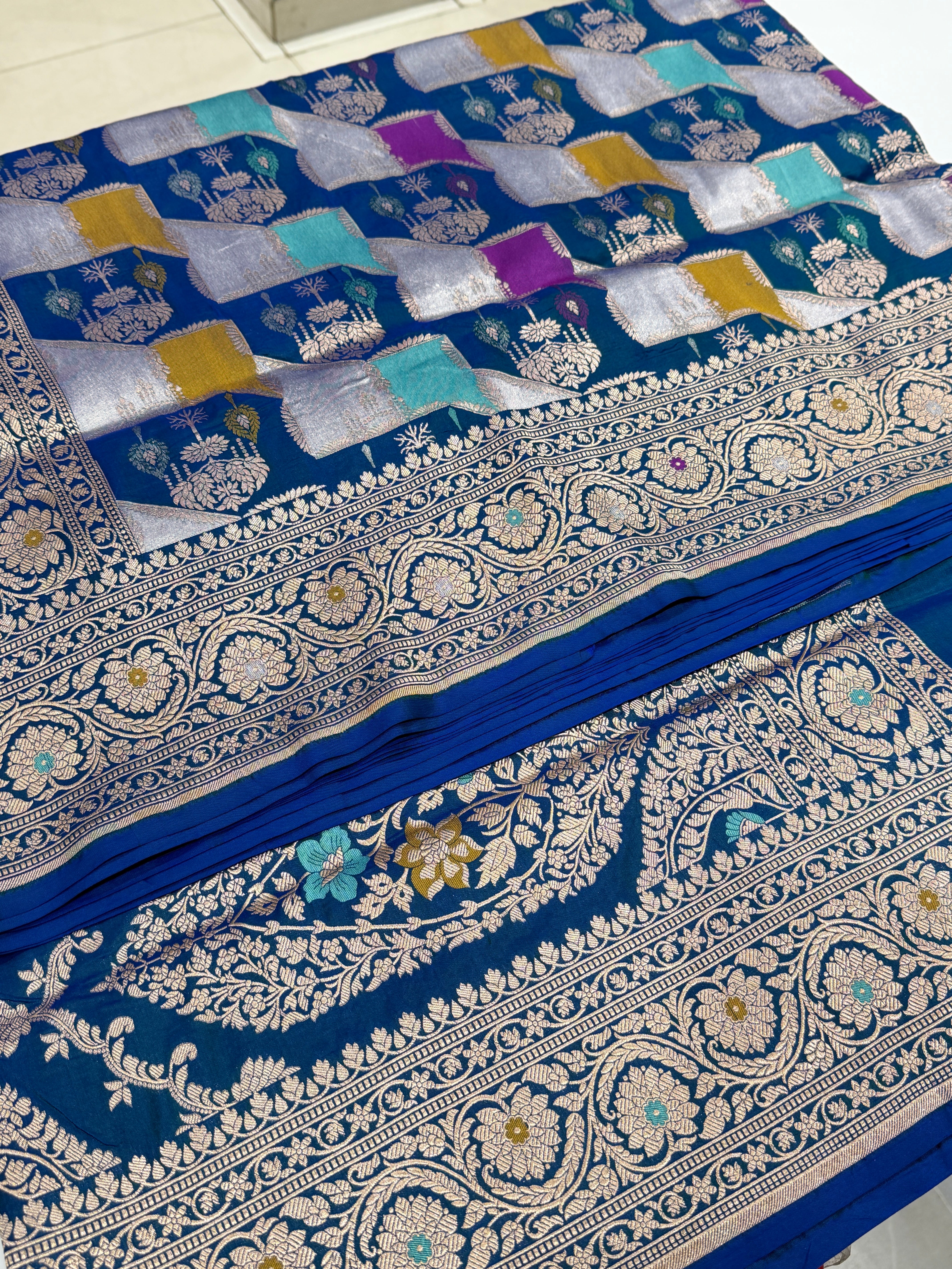 Blue Banarasi Rangkat Handloom Katan Silk Saree
