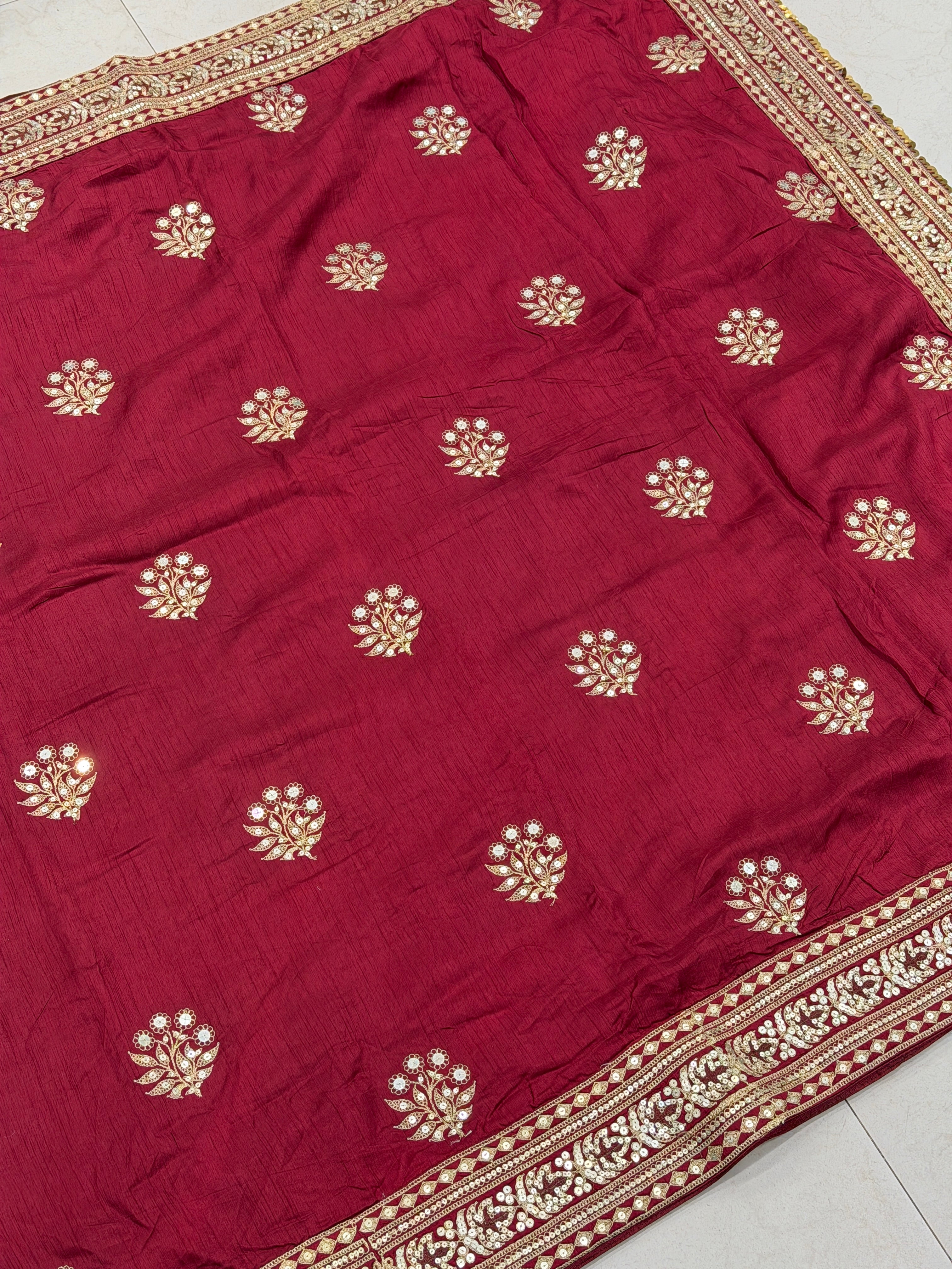Maroon Marodi Embroidery Butta Sabyasachi Inspired Pure Silk Saree
