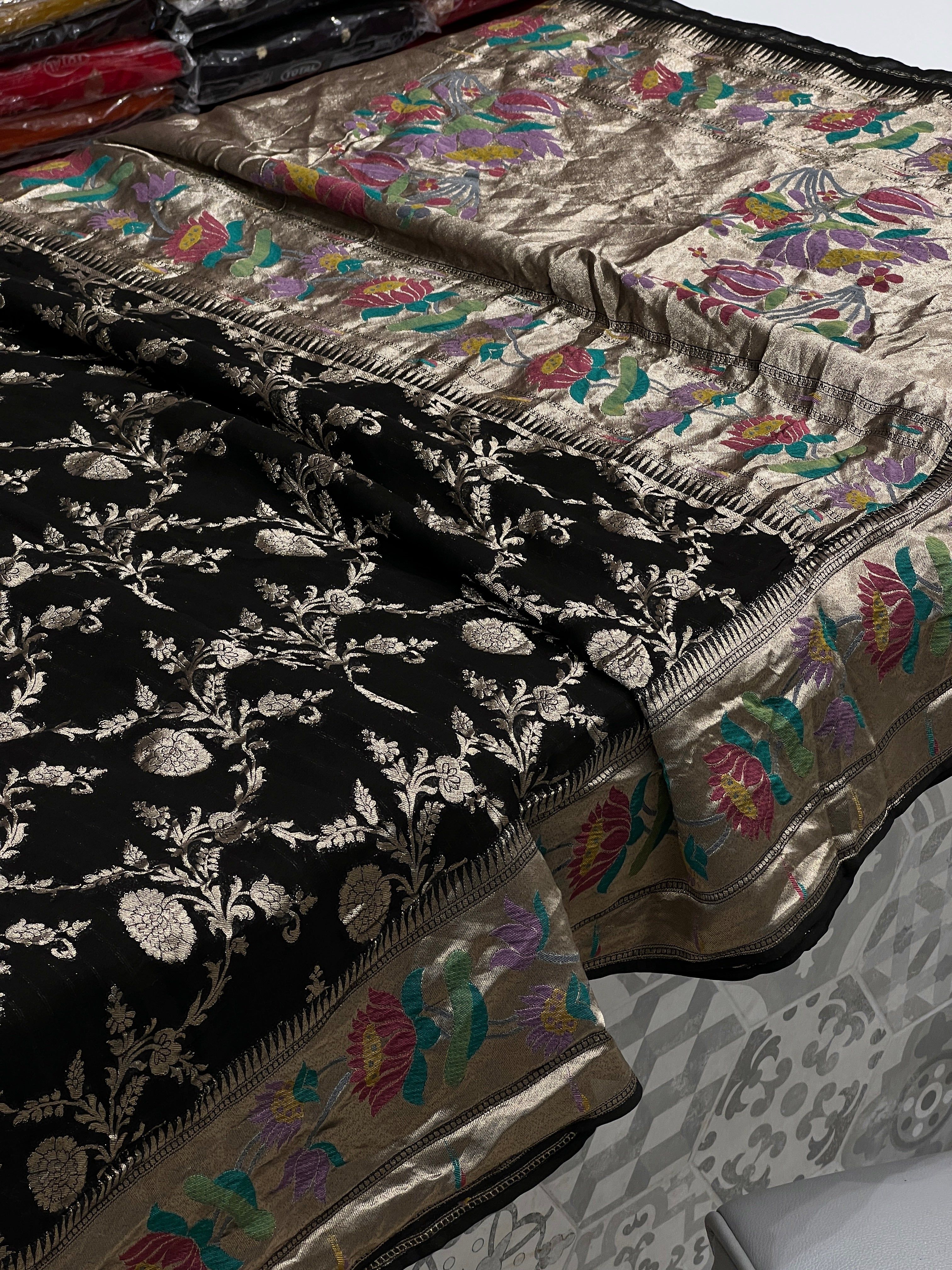 Black Georgette Paithani Saree