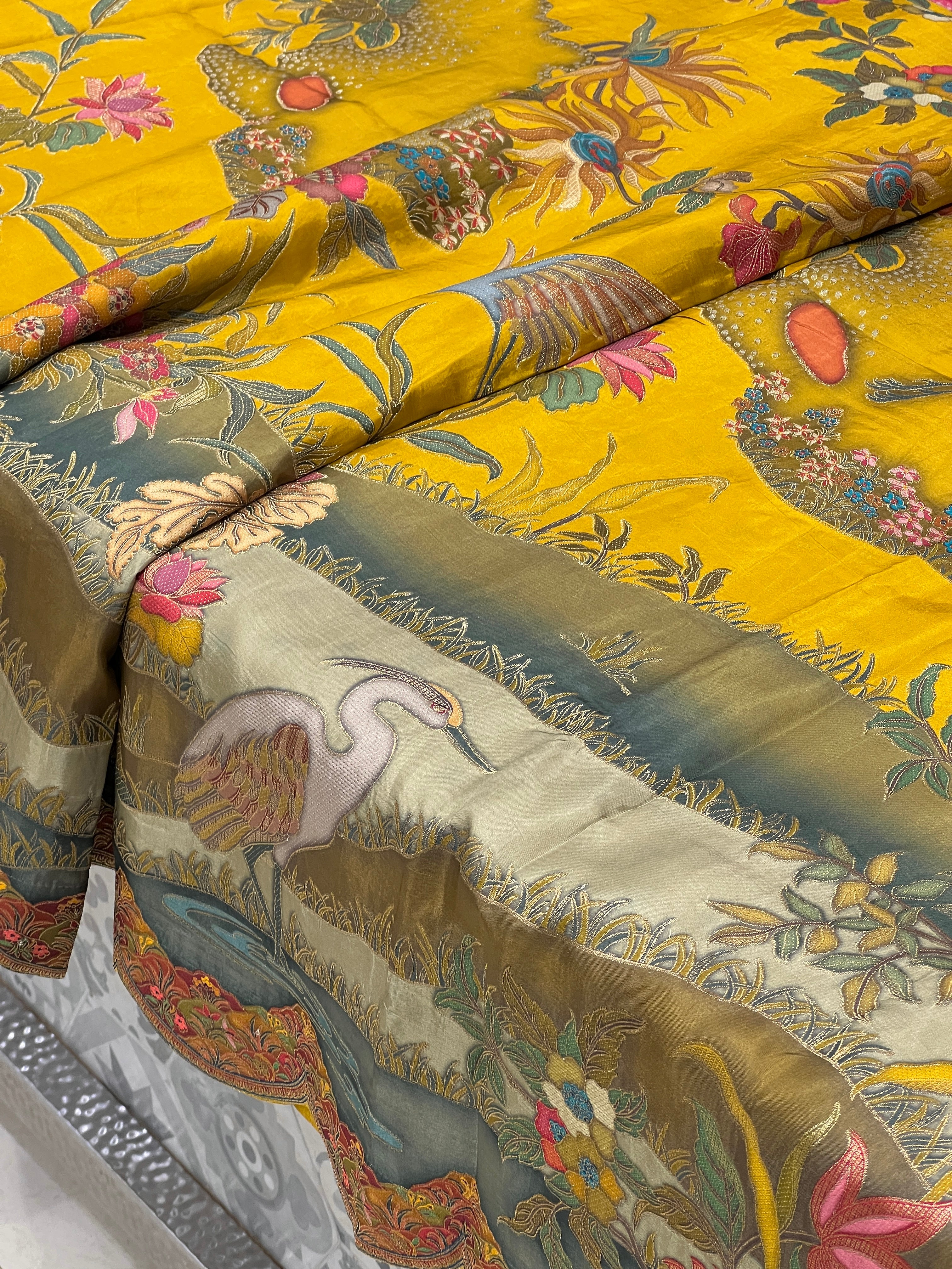Yellow Munga Silk Landscape Saree