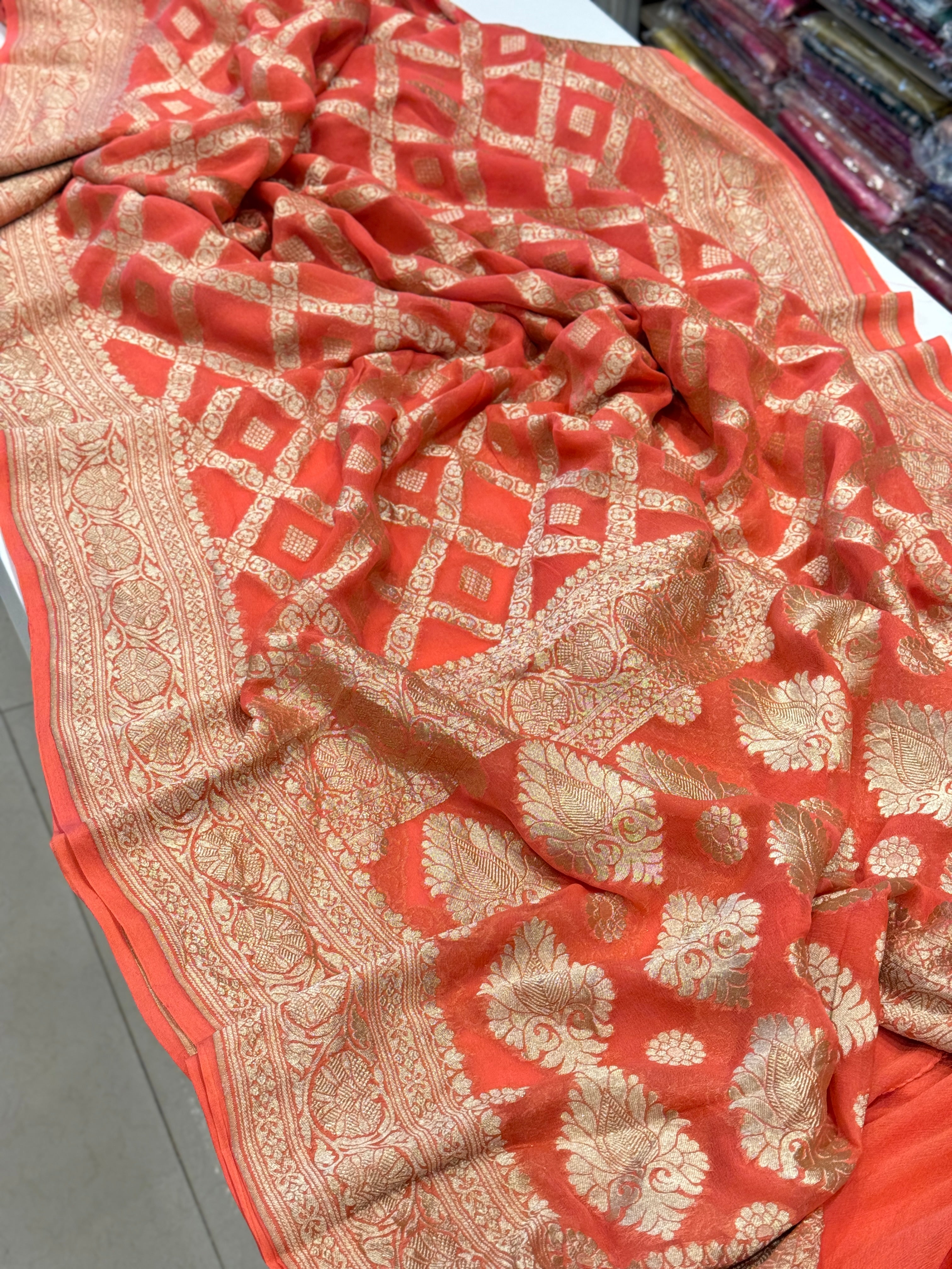 Dark Peach Handloom Georgette Saree